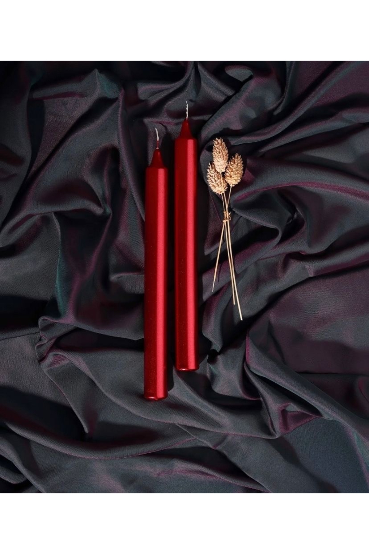 Premium Christmas Custom Red Tapered Candlestick Candle with Pearl 2pcs Set