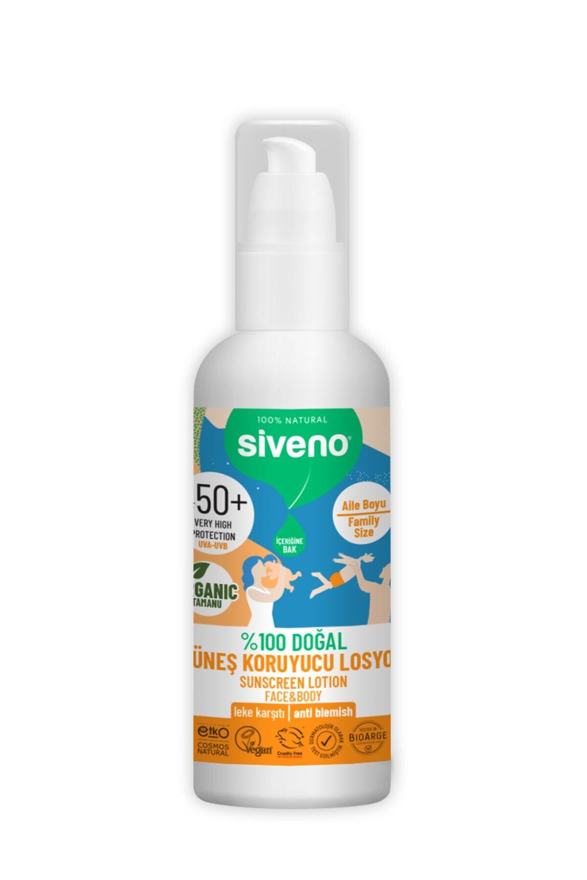لوسیون آفتابی 100% طبیعی و ارگانیک روغن تامانو با فیلتر معدنی 50 SPF 100 میلی لیتر برای کل خانواده Siveno