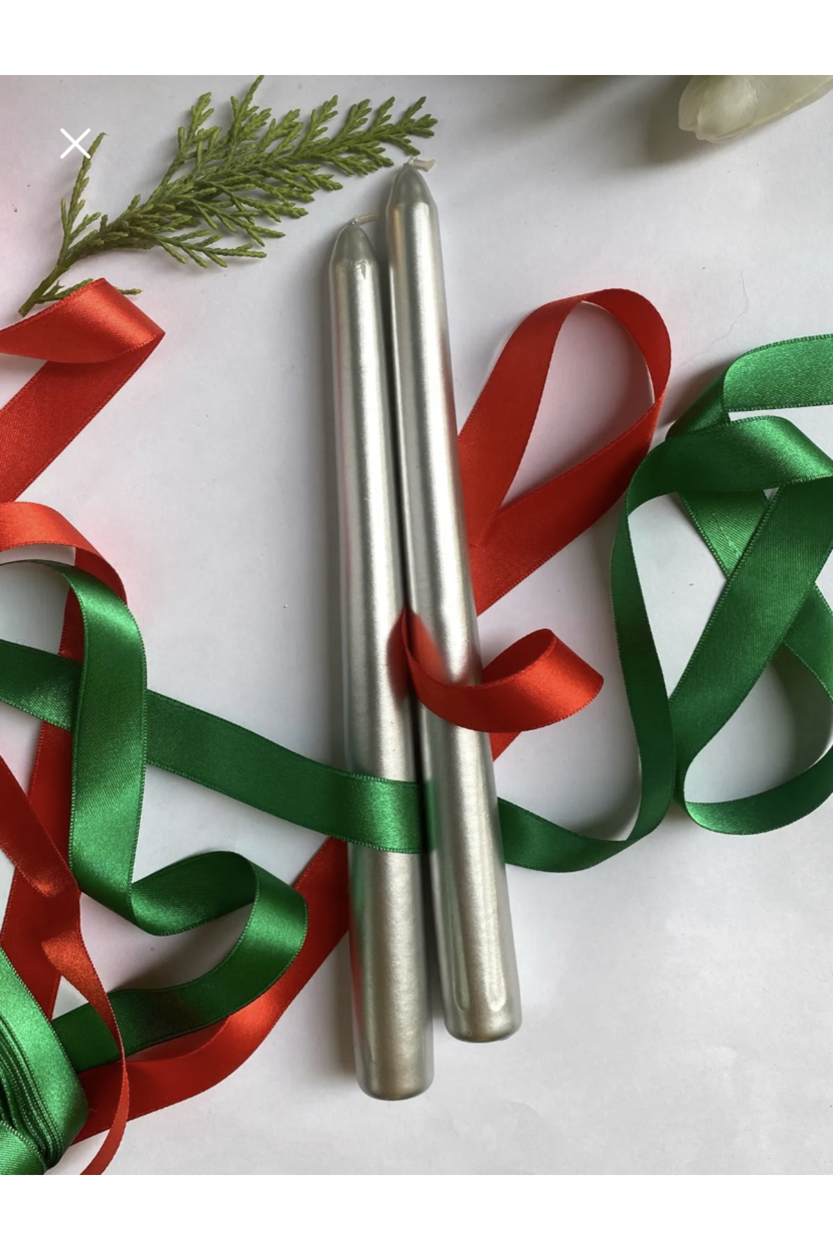 Premium Christmas Custom Silver Pearl Taper Candlestick Candle 2pcs Set