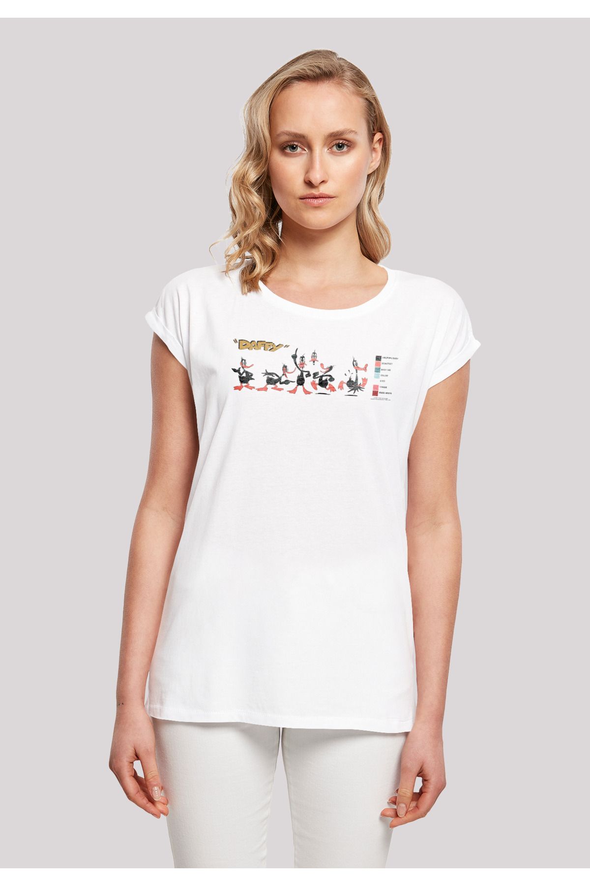 Looney Damen-T-Shirt Tunes Damen mit Daffy Schulter Duck verlängerter - Farbcode F4NT4STIC Trendyol mit