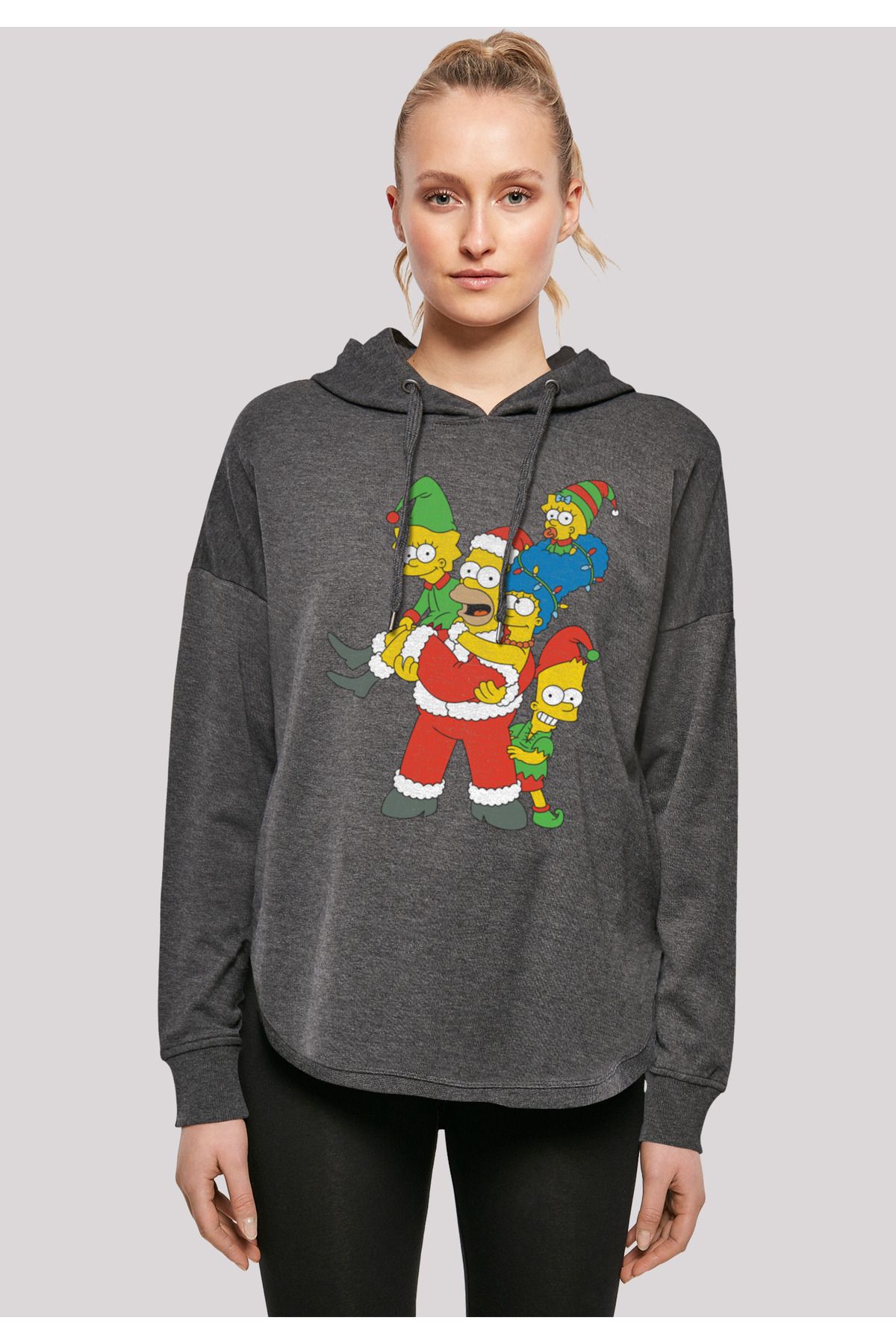 F4NT4STIC Damen Die Simpsons Weihnachtsfamilie -GRY mit übergroßem  Damen-Kapuzenpullover - Trendyol