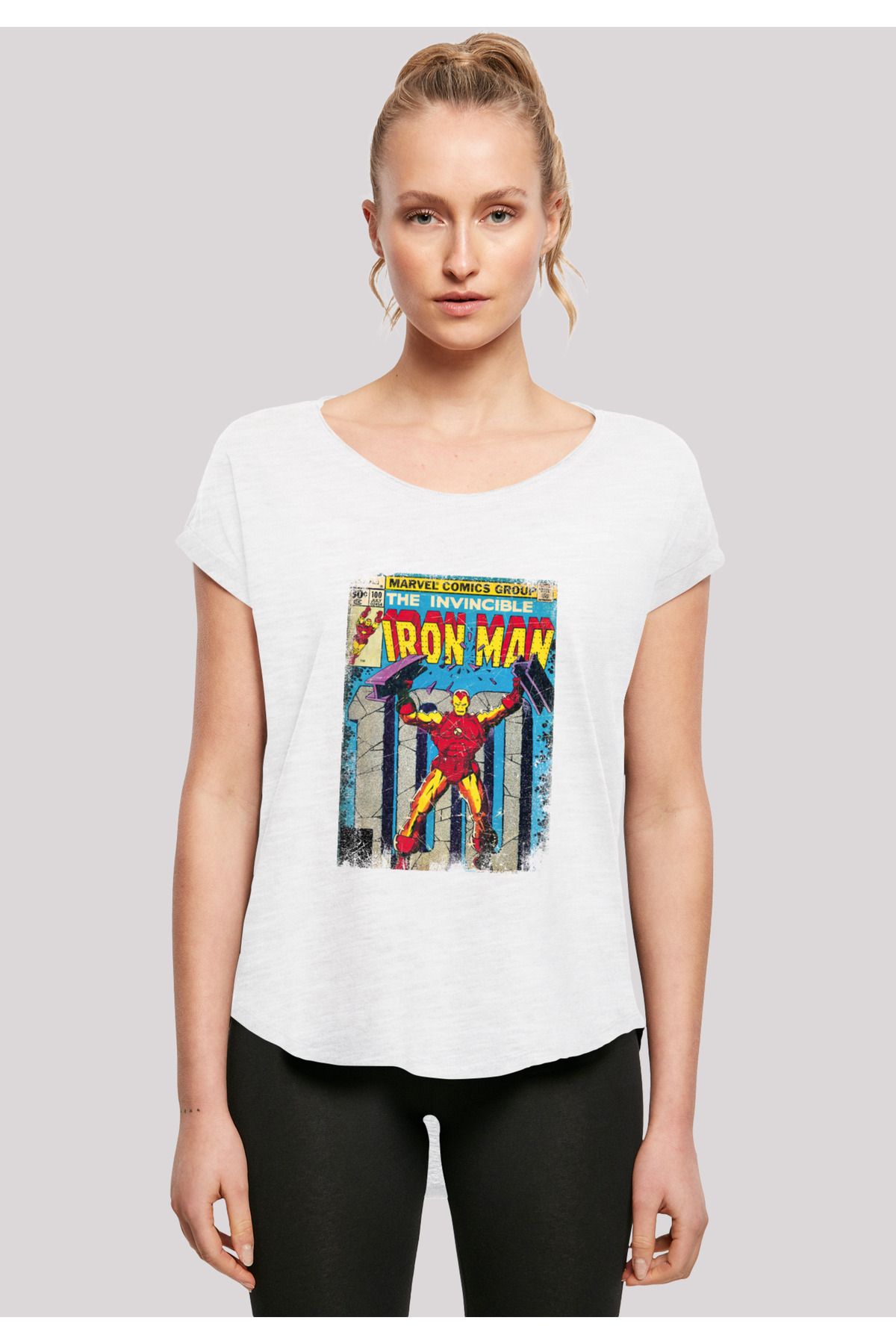 F4NT4STIC Damen Marvel Iron Man Cover mit Ladies Long Slub T Shirt