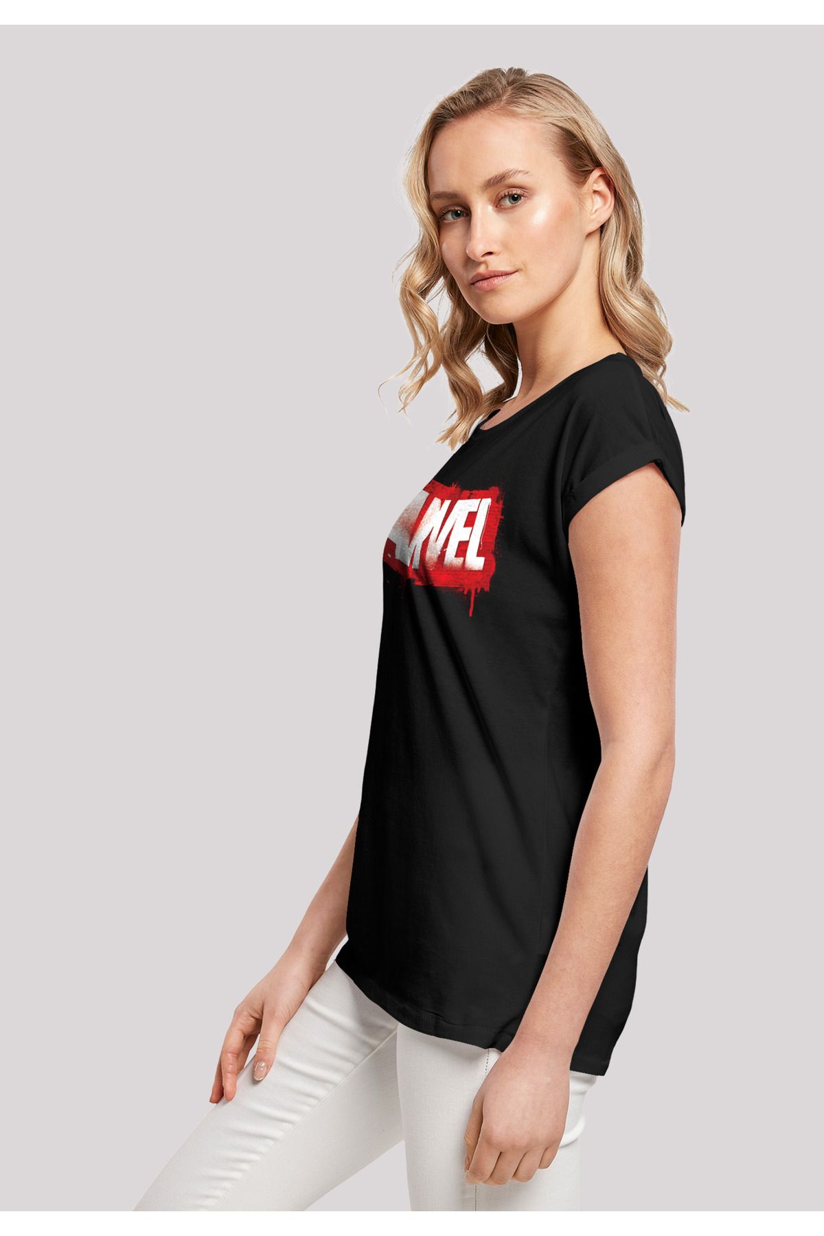 F4NT4STIC Damen Marvel Spray mit mit Trendyol Schulter Damen-T-Shirt verlängerter - Logo