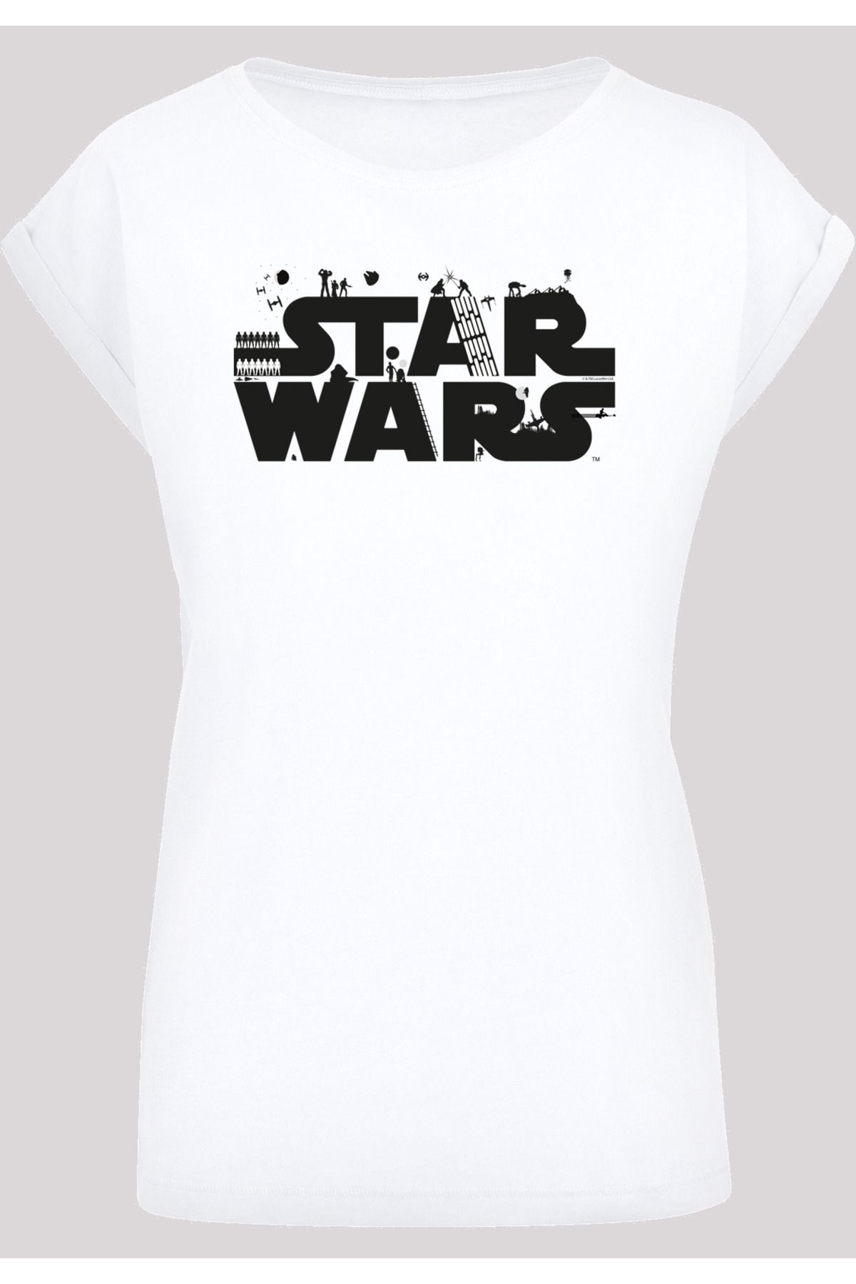mit - Schulter Trendyol verlängerter Logo F4NT4STIC Wars mit Damen Minimalist Damen-T-Shirt -WHT Star