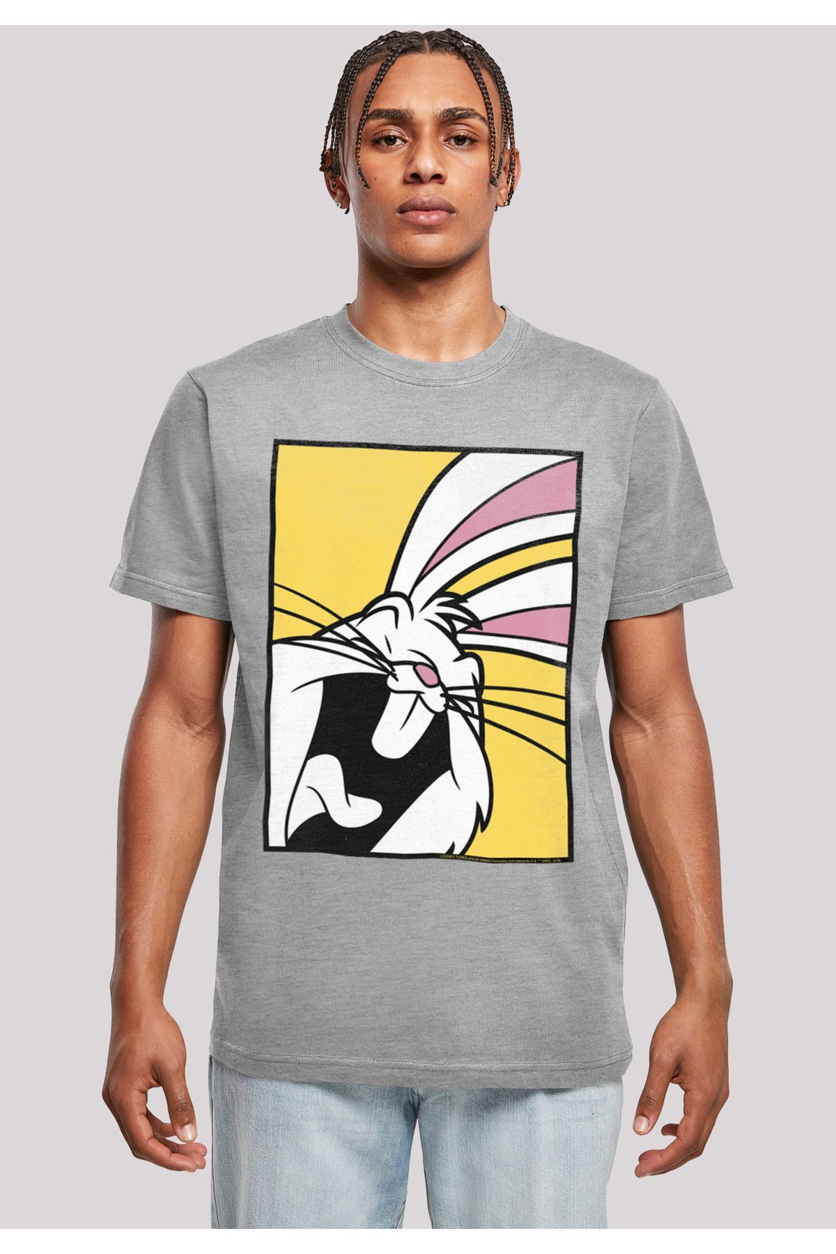 Trendyol Herren - T-Shirt Bunny F4NT4STIC Tunes Rundhalsausschnitt Bugs Looney Laughing mit