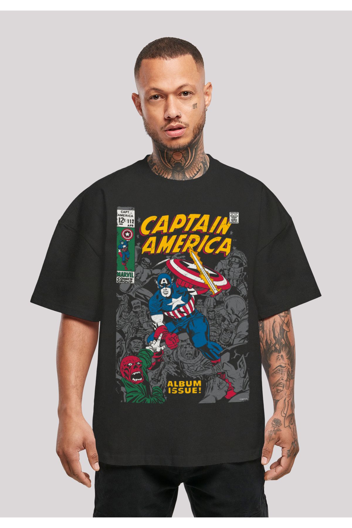Trendyol Album Issue Box-T-Shirt aus - Marvel America mit Cover ultraschwerer Baumwolle F4NT4STIC Captain Herren