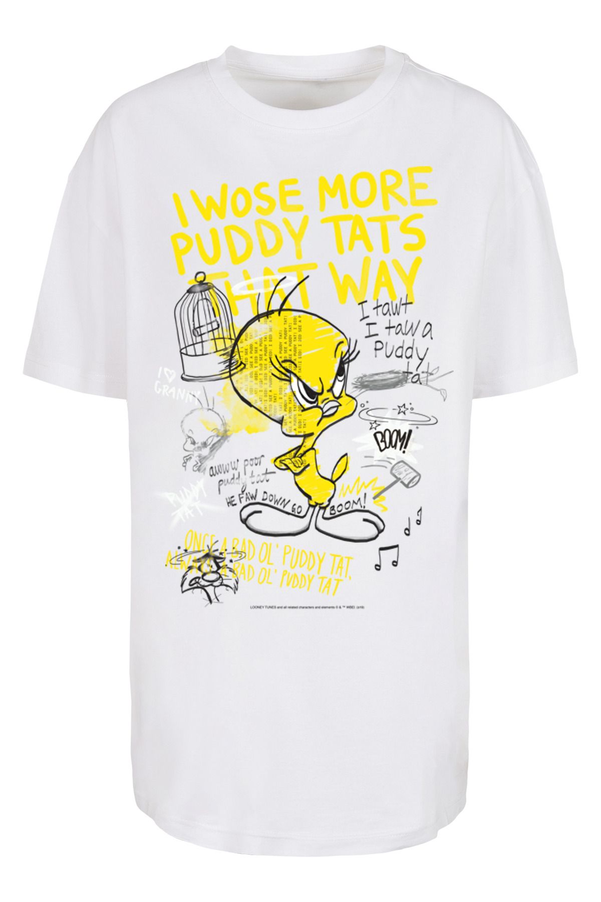 Damen Damen Boyfriend-T- - Tats F4NT4STIC Puddy Shirt mit Tweety -WHT More übergroßem Pie Trendyol für
