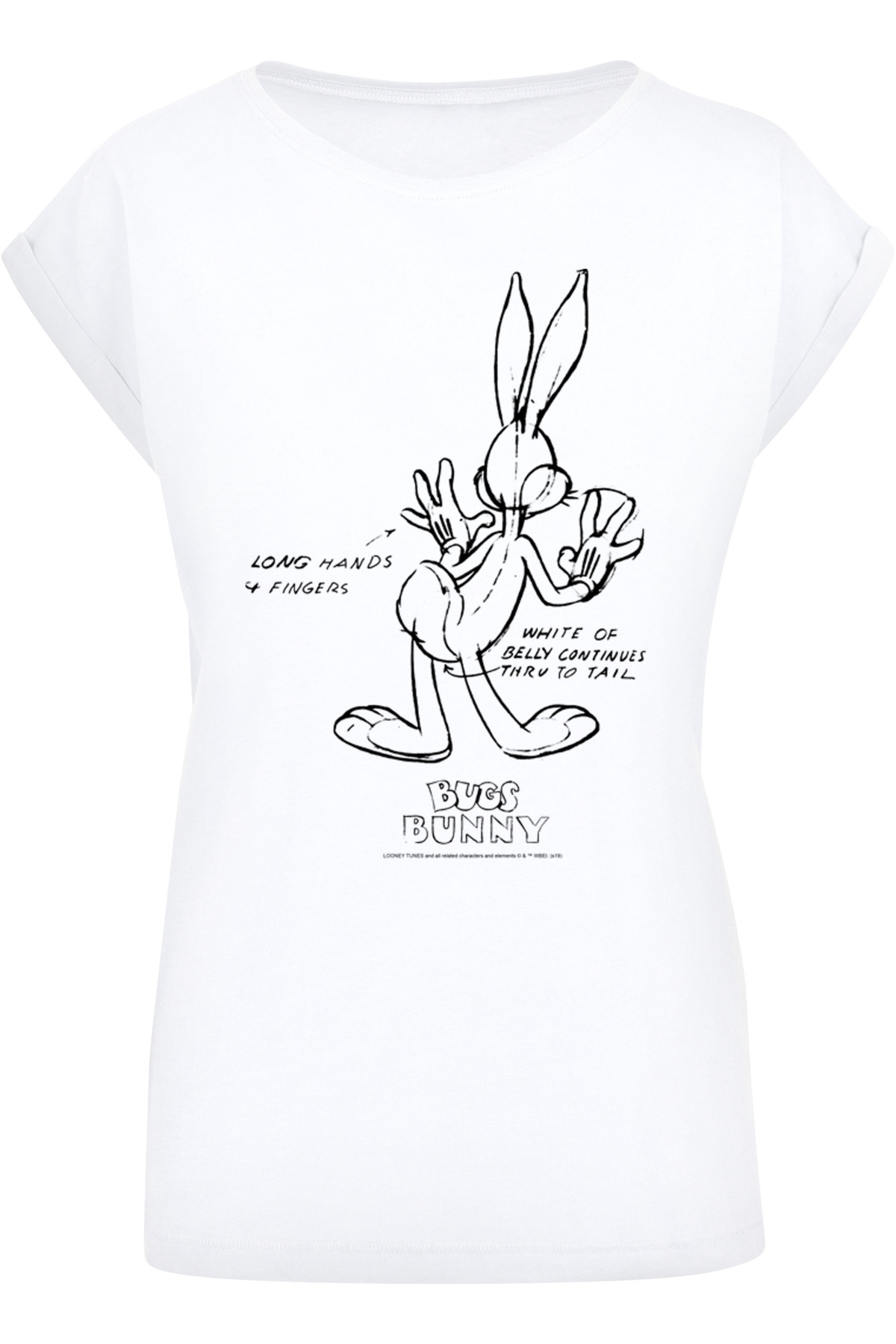 Tunes Ladies F4NT4STIC Bunny Belly-WHT Looney White Extended Damen Shoulder Trendyol Bugs mit - T-Shirt