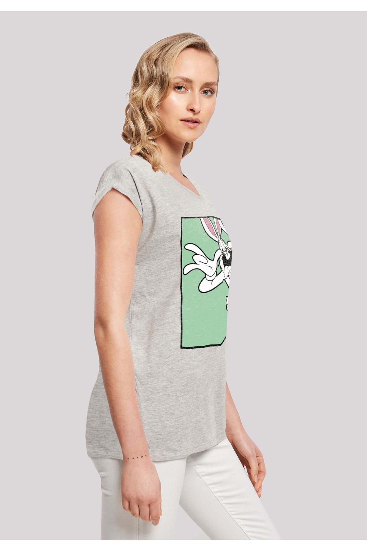 Funny Tunes Bugs Extended Damen Shoulder Tee - F4NT4STIC Bunny Looney Trendyol Face-WHT mit Ladies