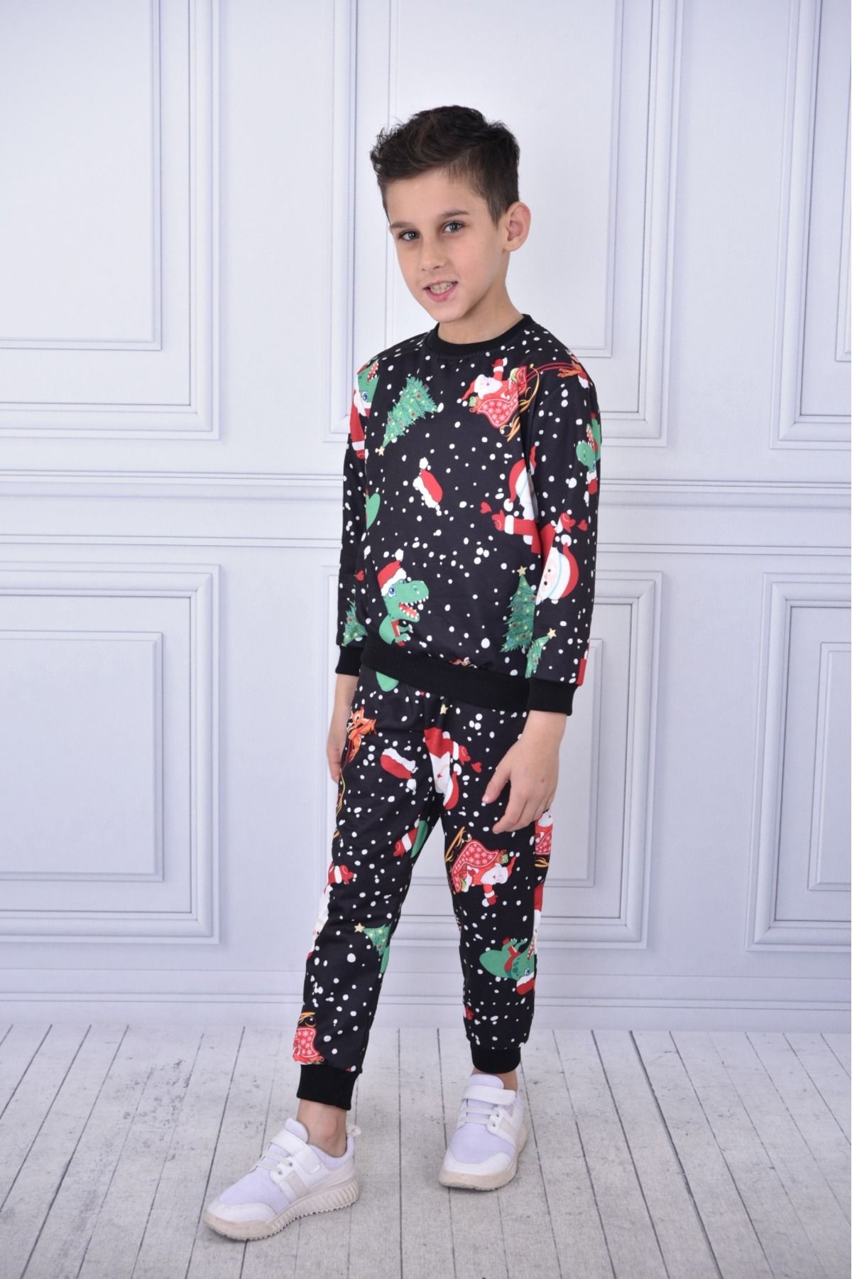 NBGİYİM-Winter Christmas Komset Black Bottom Top Tracksuit Set Children's Clothing 4