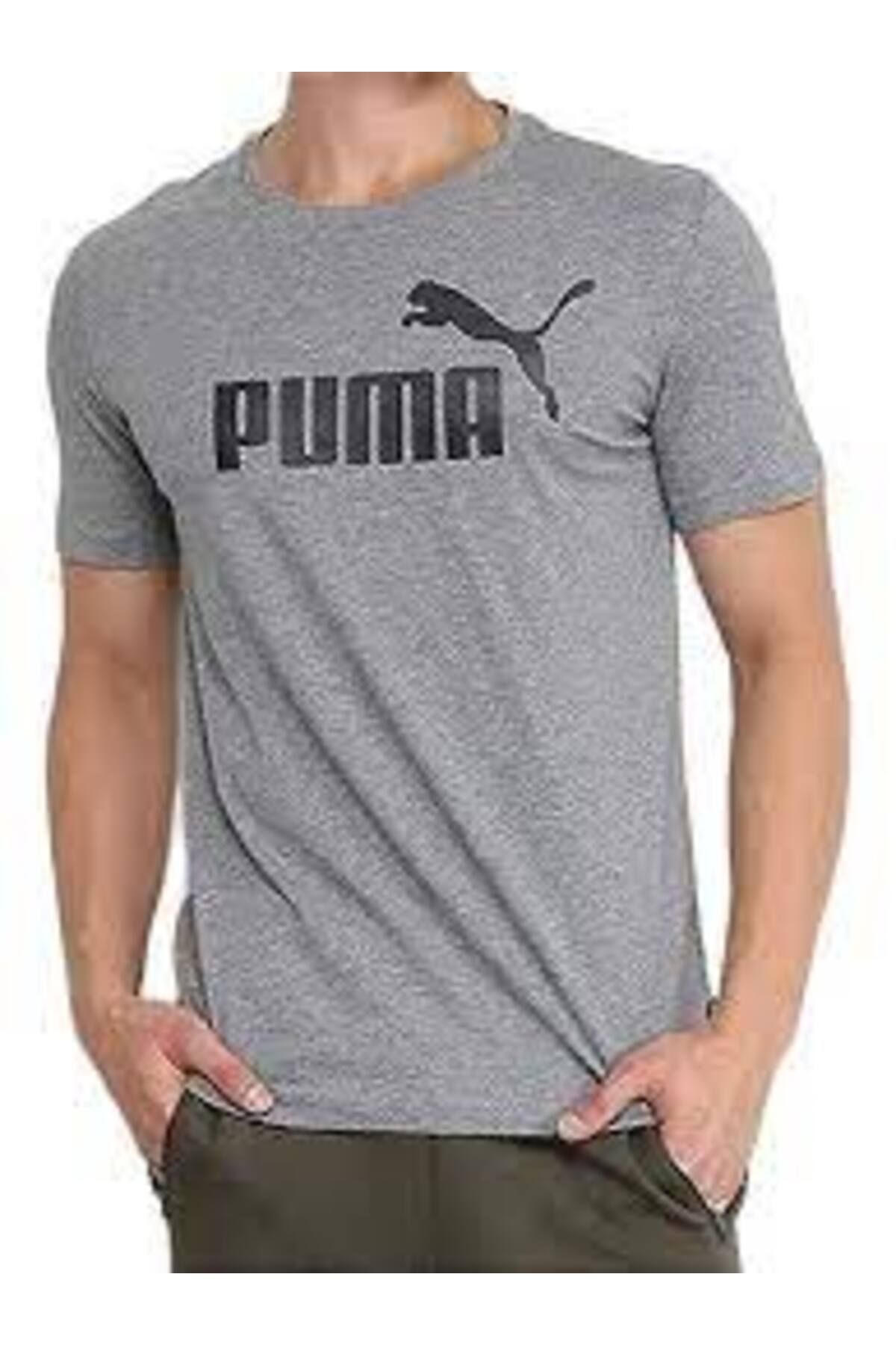 Puma Men's T-Shirt Ess Logo Tee Medium Gray Heather 58666603 - Trendyol