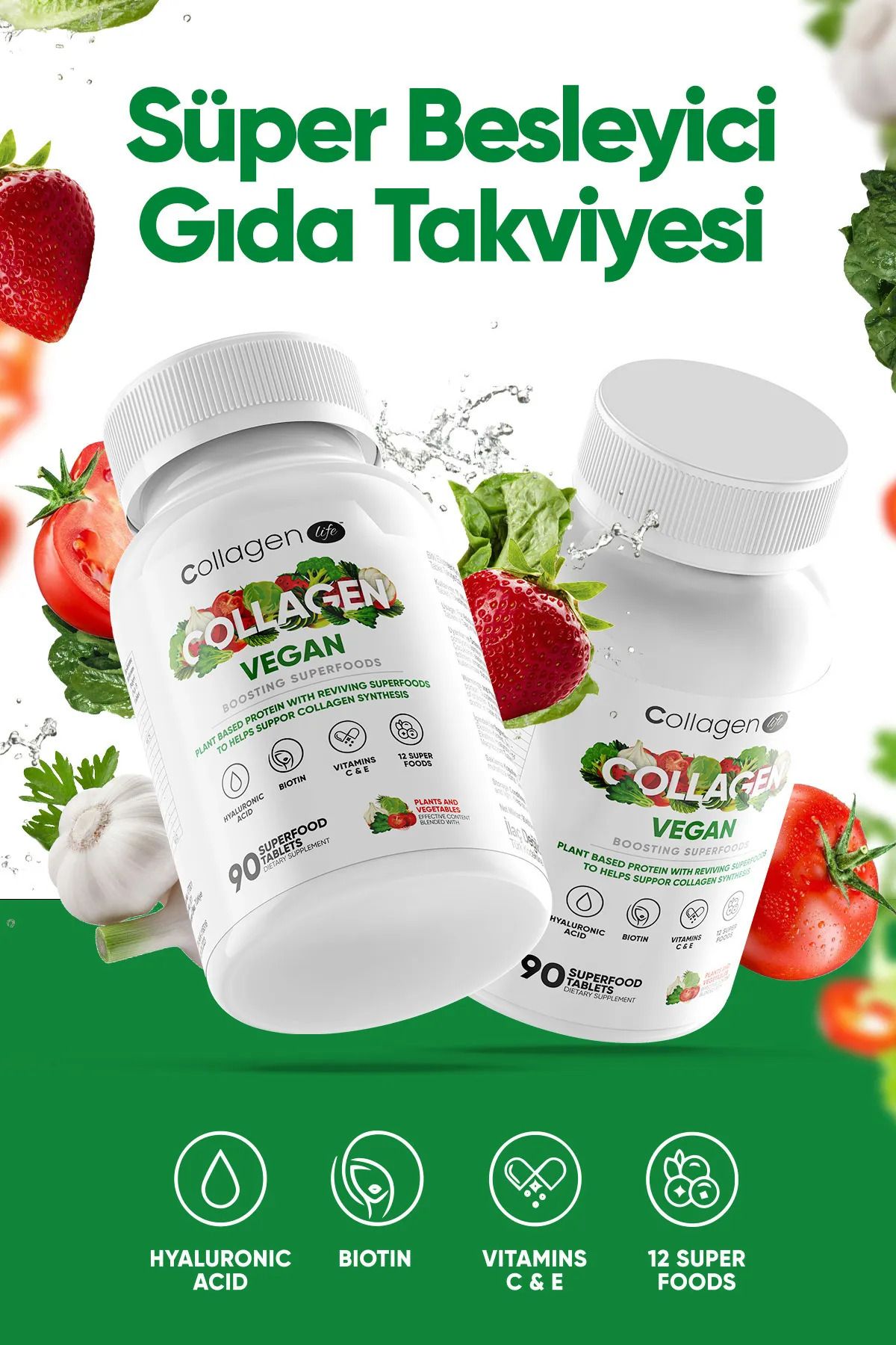 COLLAGEN LIFE-Vegan Collagen Support with 3-Piece Biotin, Hyaluronic Acid, Amino Acid and Plant-Based Protein Powder 270 3