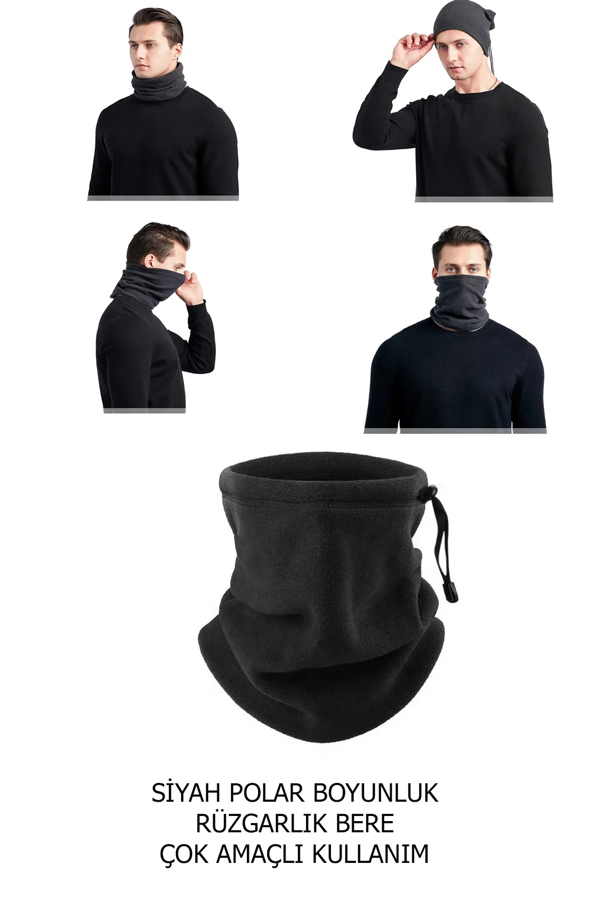 KYLE XM Siyah Polar Boyunluk Bere Rüzğarlık Motorsiklet Ögrenciler Kayak Soğuk Havalarda Çok Amaçlı