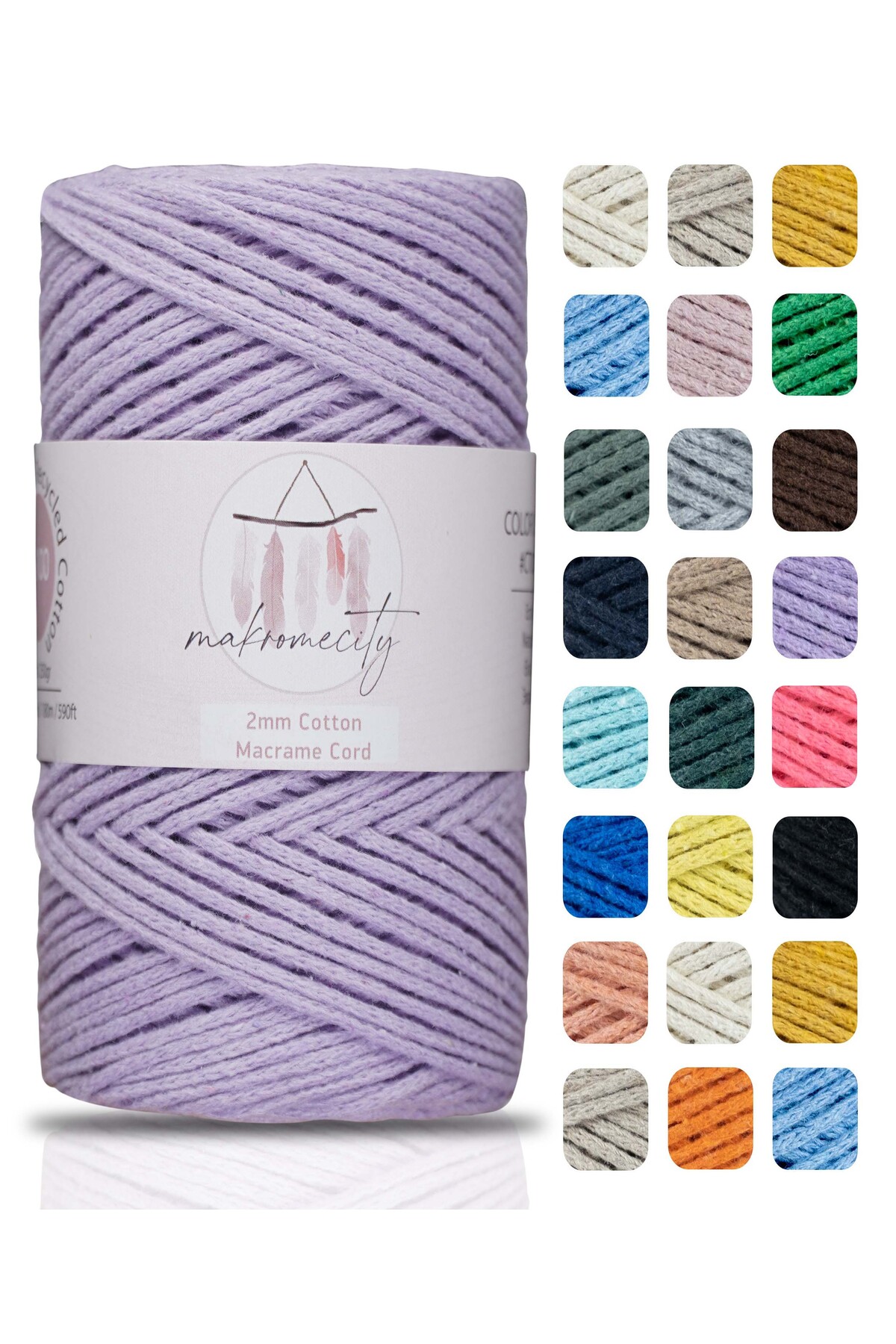 Premium Cotton Macrame Drawstring Lilac 200g 150 Meters 2mm Cotton Chain Macrame Bags Drawstring Underplate Rope