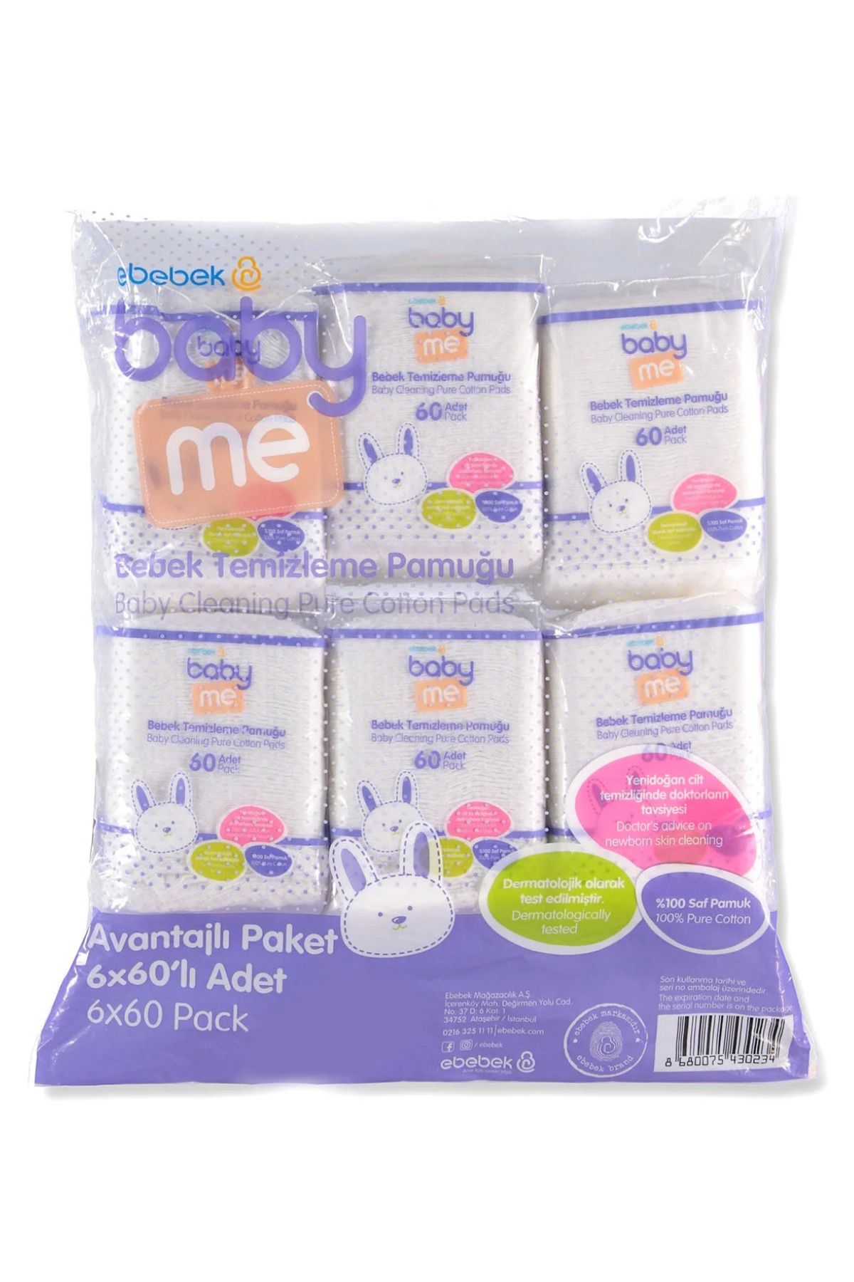 Baby&Me Bebek Temizleme Pamuğu 6x60 adet / Bebek Bakım / Bebek Pamuğu