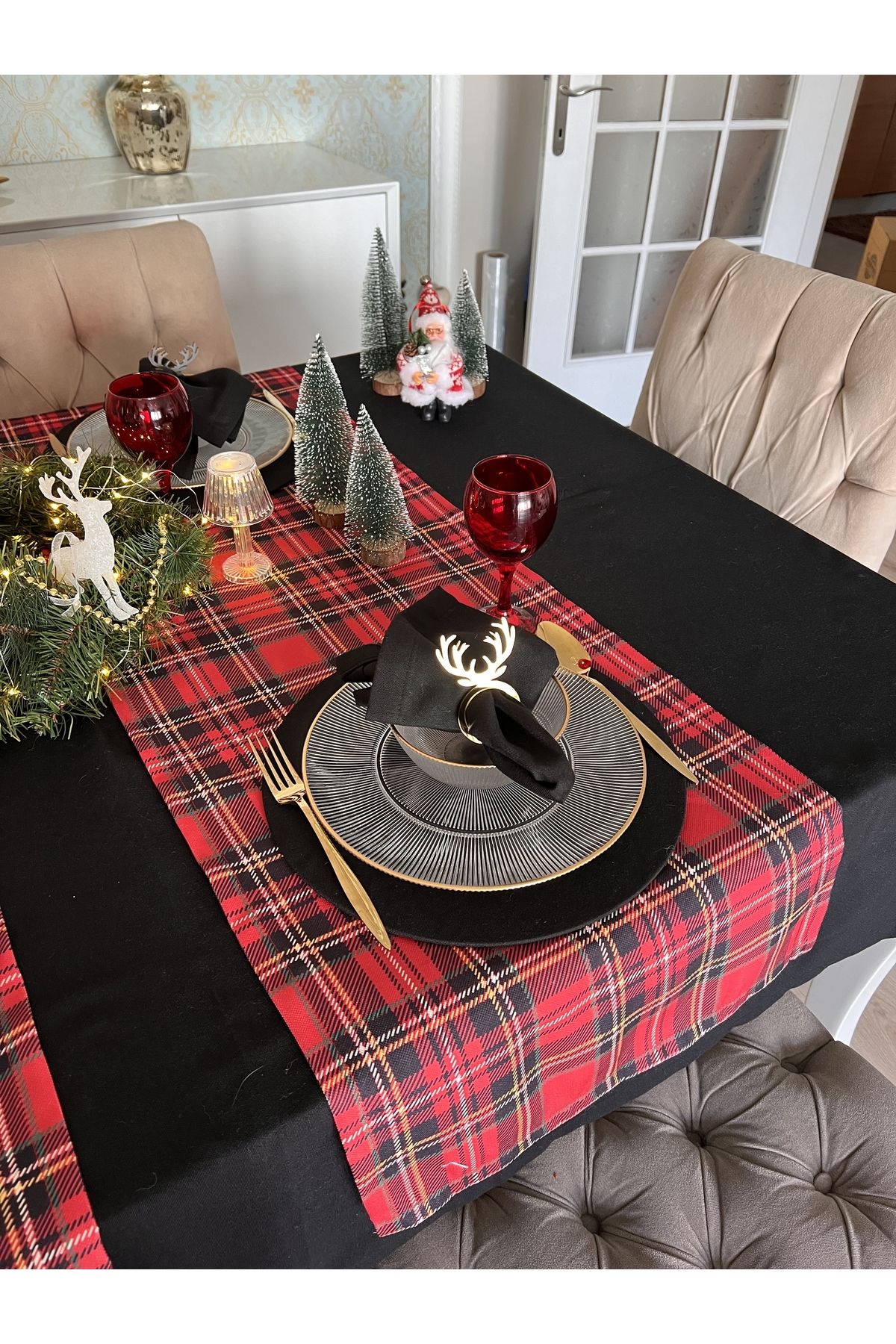Ayd Home-Black Fabric Tablecloth 130x230 Cm New Year New Year Table Presentation Christmas Rectangular Ramadan 2