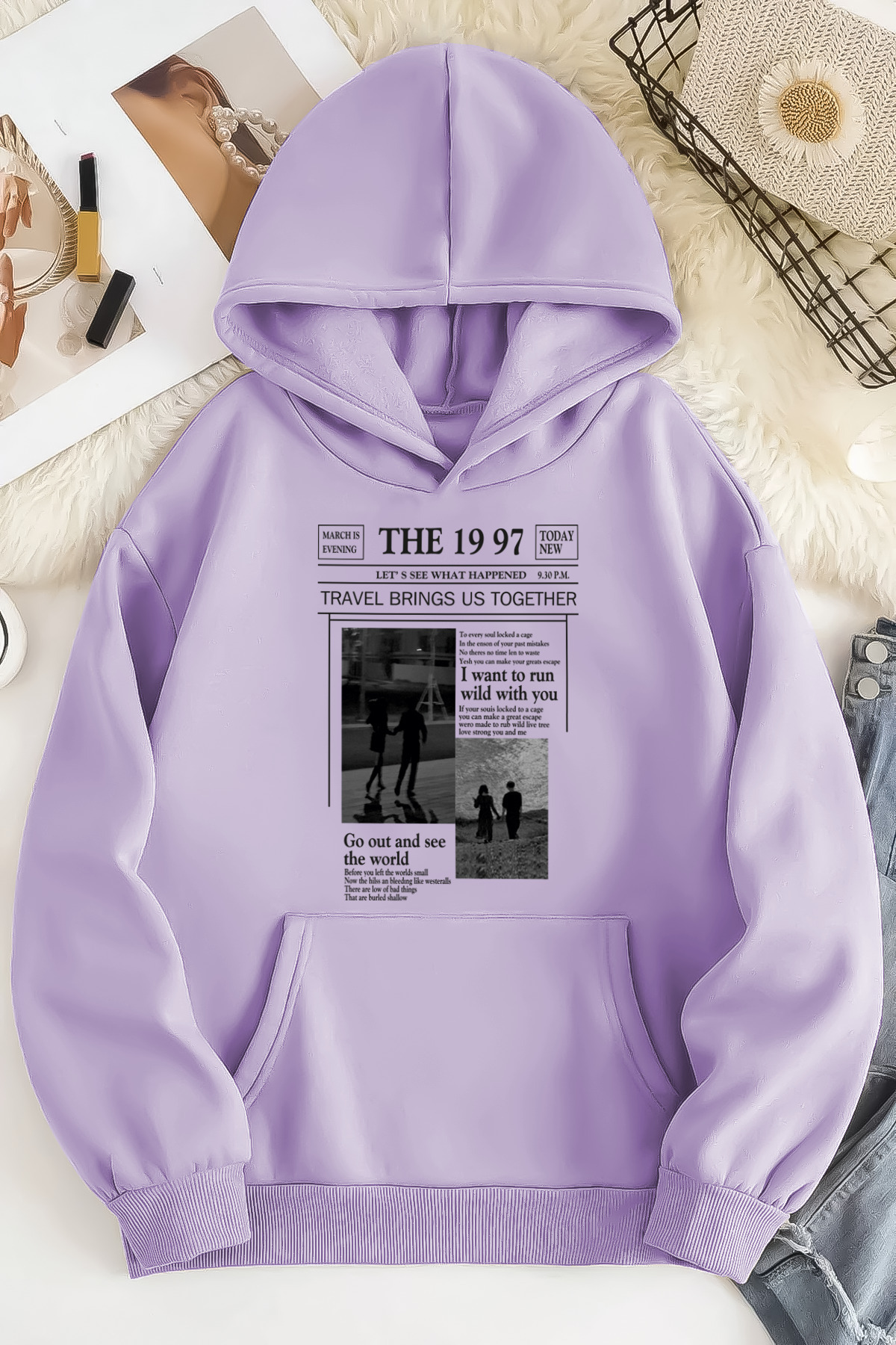 WAMI Unisex 2ip Raster THE 1997 TRAVEL Λιλά Oversize φούτερ