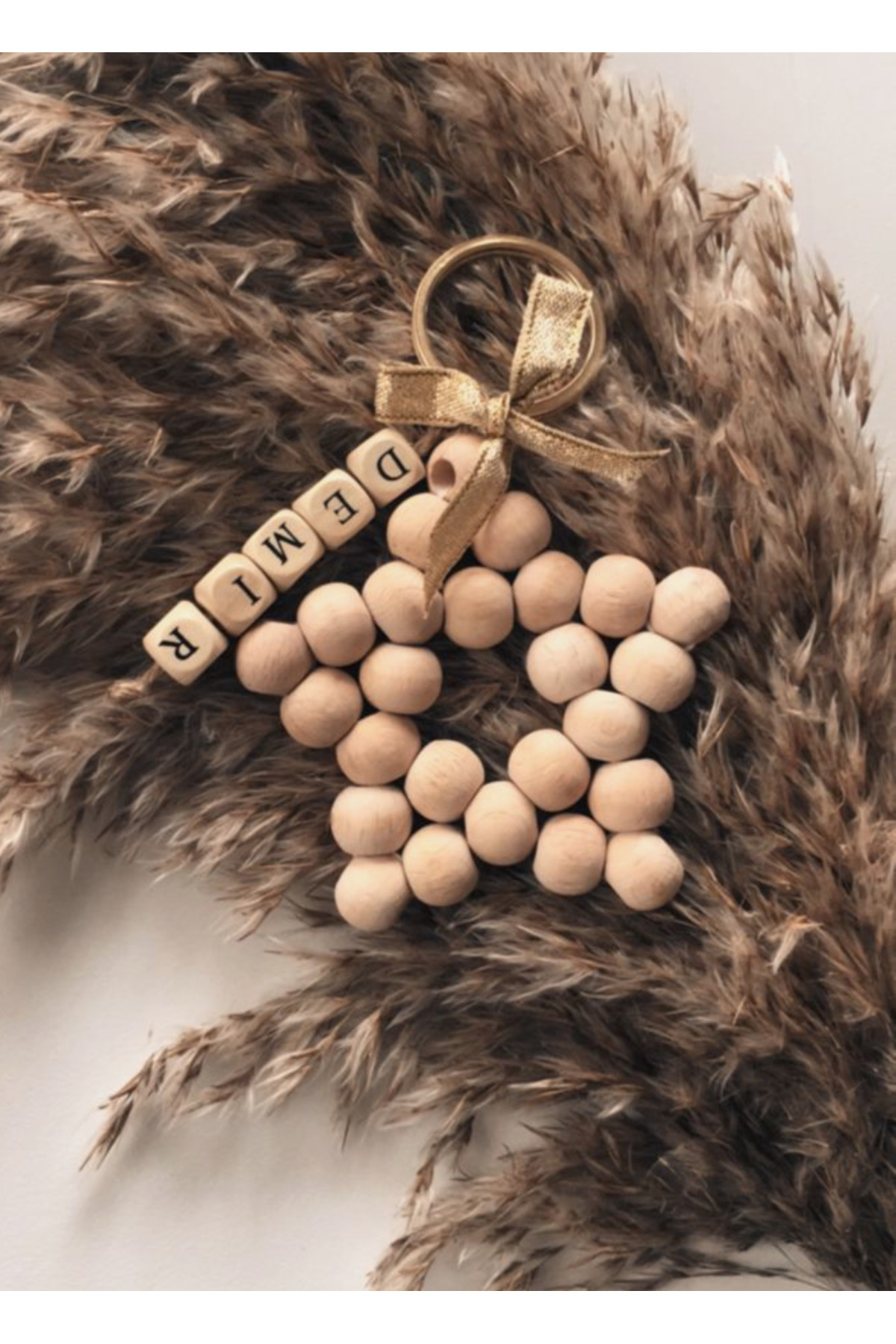 Gift Wooden Bead Star Keychain 20 pieces Mevlüt souvenir