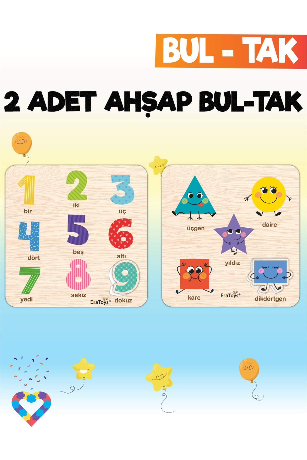 Eğitici 2 Adet Bul-Tak Oyuncak Rakamlar ve Geometrik Şekiller