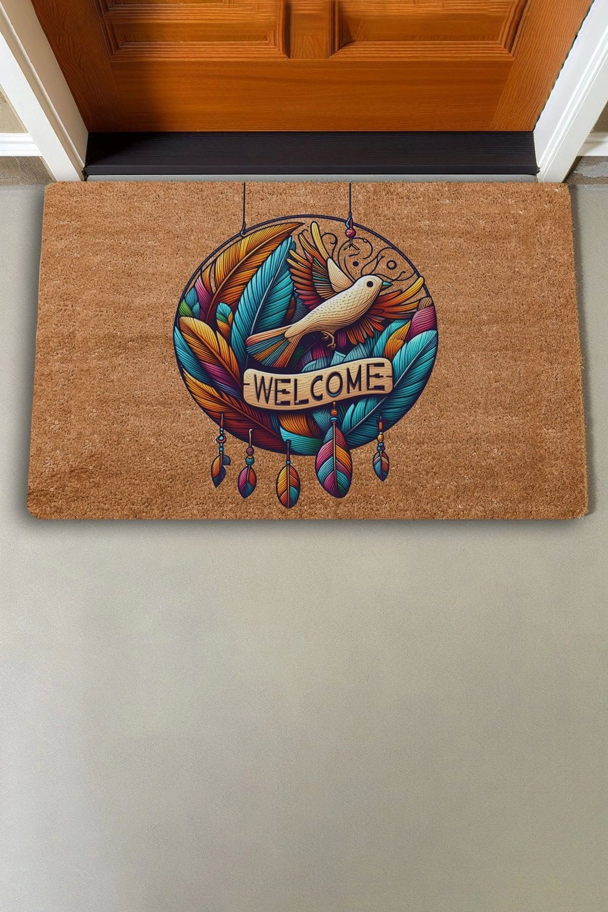 Valerine Life-Feather and Bird Circle Carved Welcome Door Mat 45x70cm 2