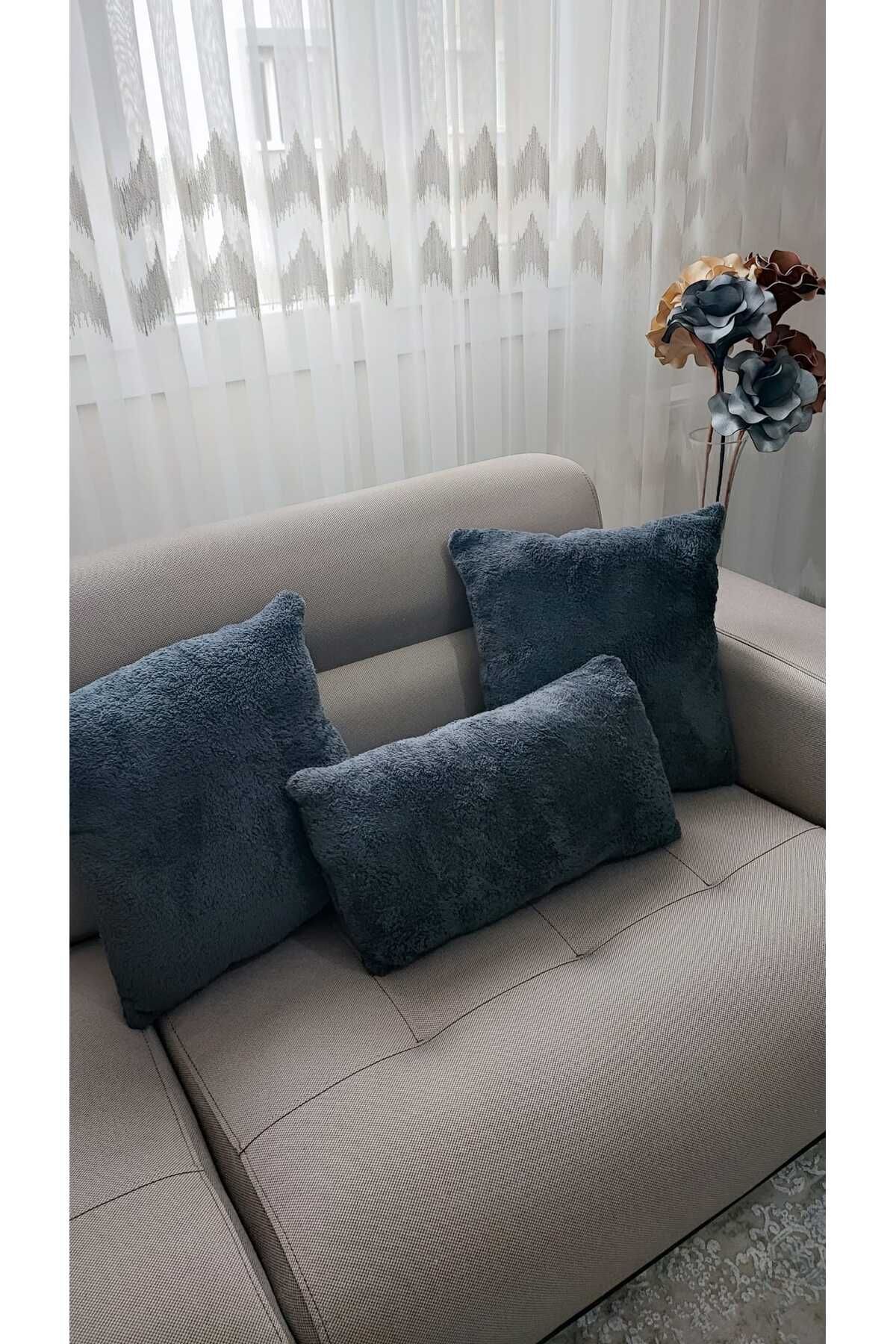 oneplise Set Pătrat De 3 Piese Pernă / Pernă 2 Fețe Antracit / 1 Antracit Mediu (42 Cm / 42 Cm)-(50 Cm / 30 Cm) - 42 x 42