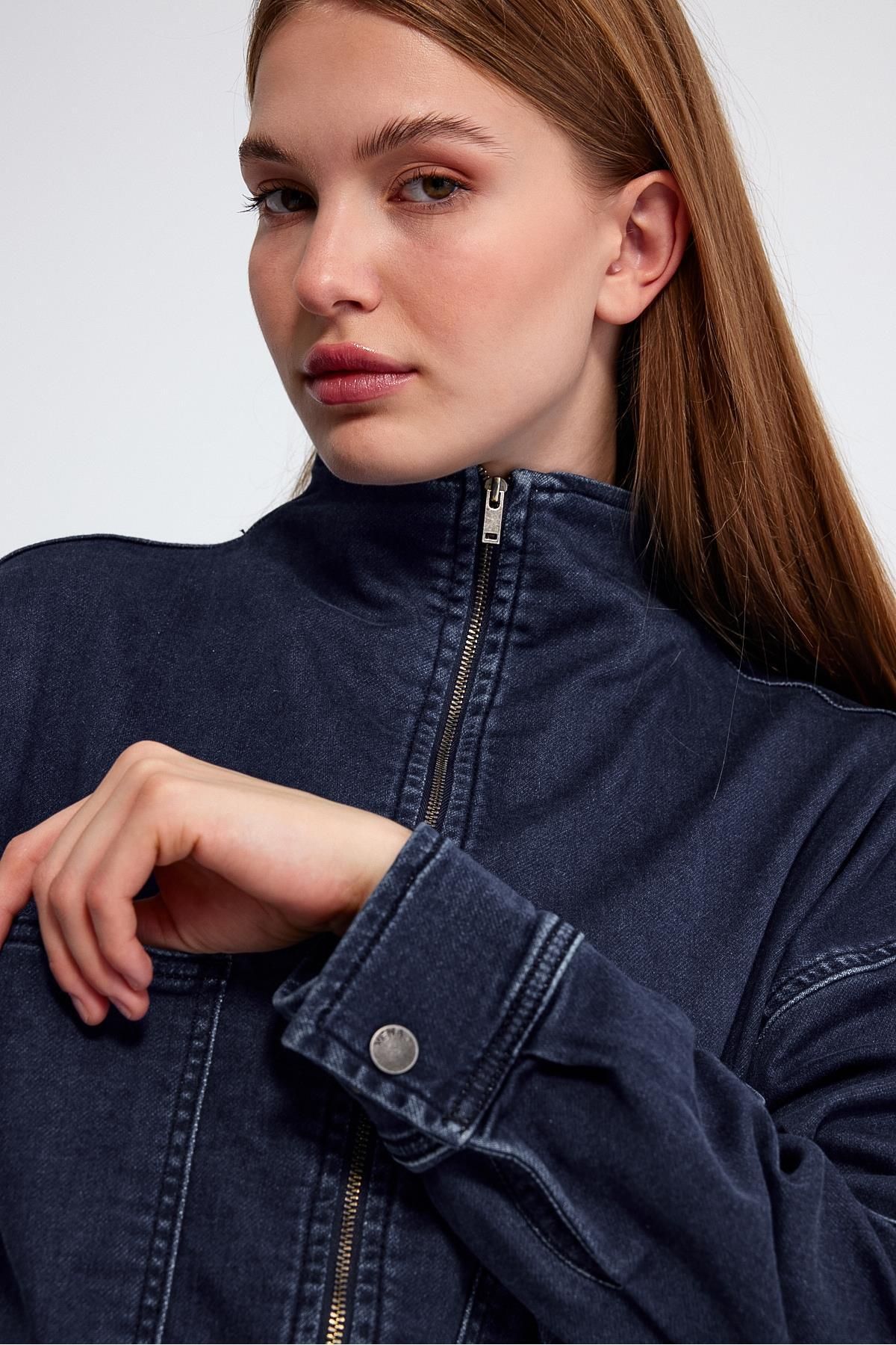 Dark blue best sale ladies denim jacket