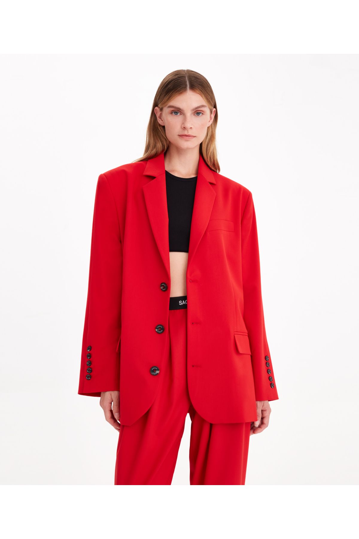 Zara basic red blazer sales