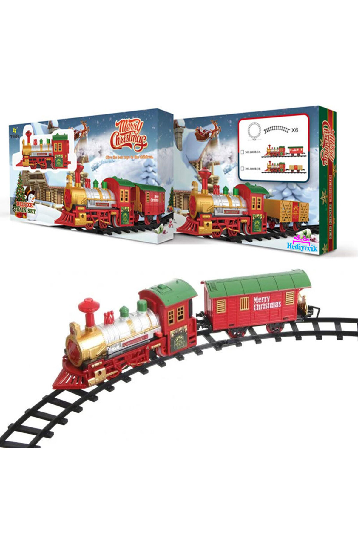 hediyecik Oyuncak Sesli Ve Işıklı Noel Tren Seti 250 Cm 8 Parça Yılbaşı Hediyesi