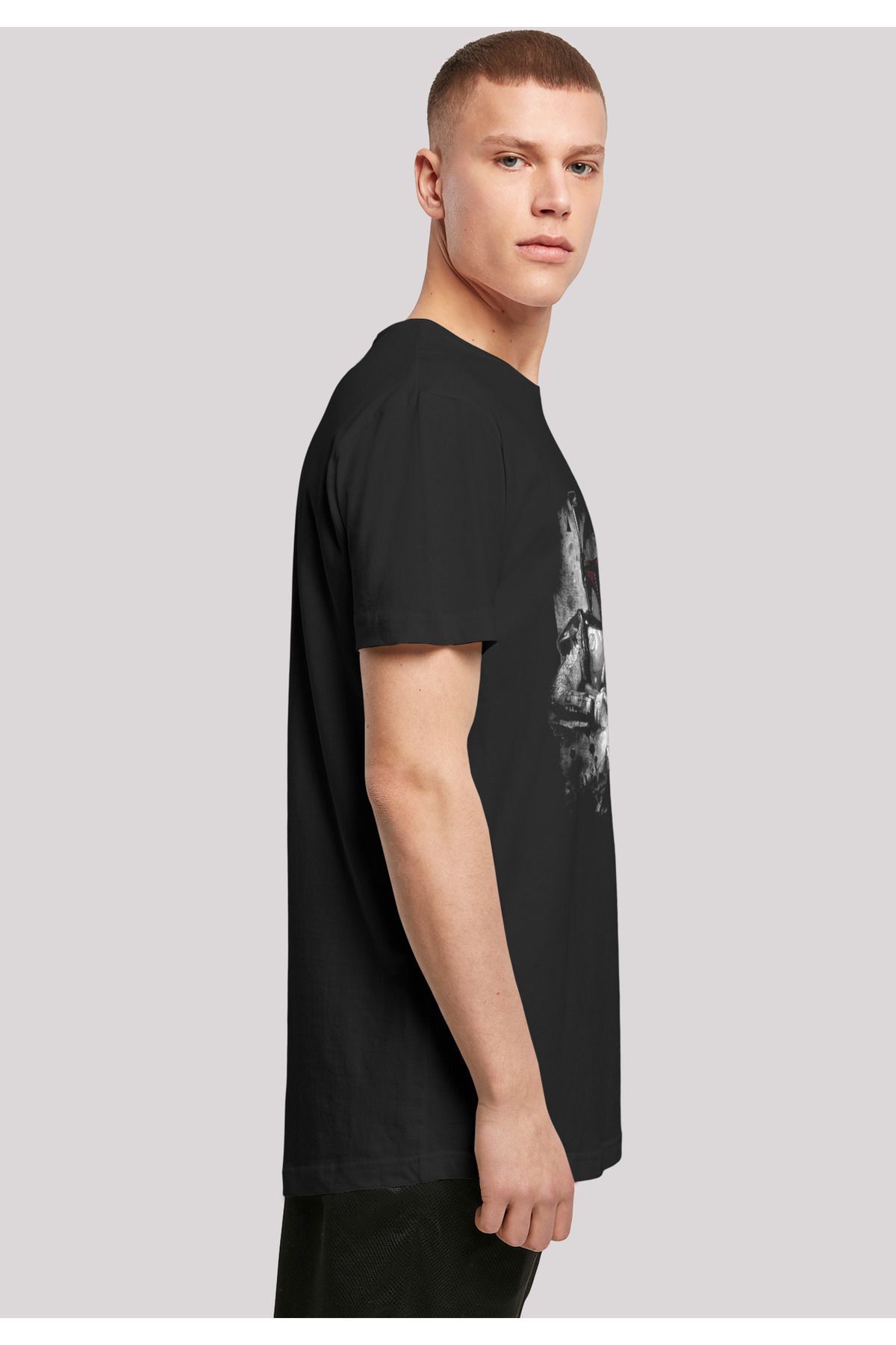 Boba T-Shirt Wars mit langen geformtem Herren - Distressed F4NT4STIC Trendyol Fett Star