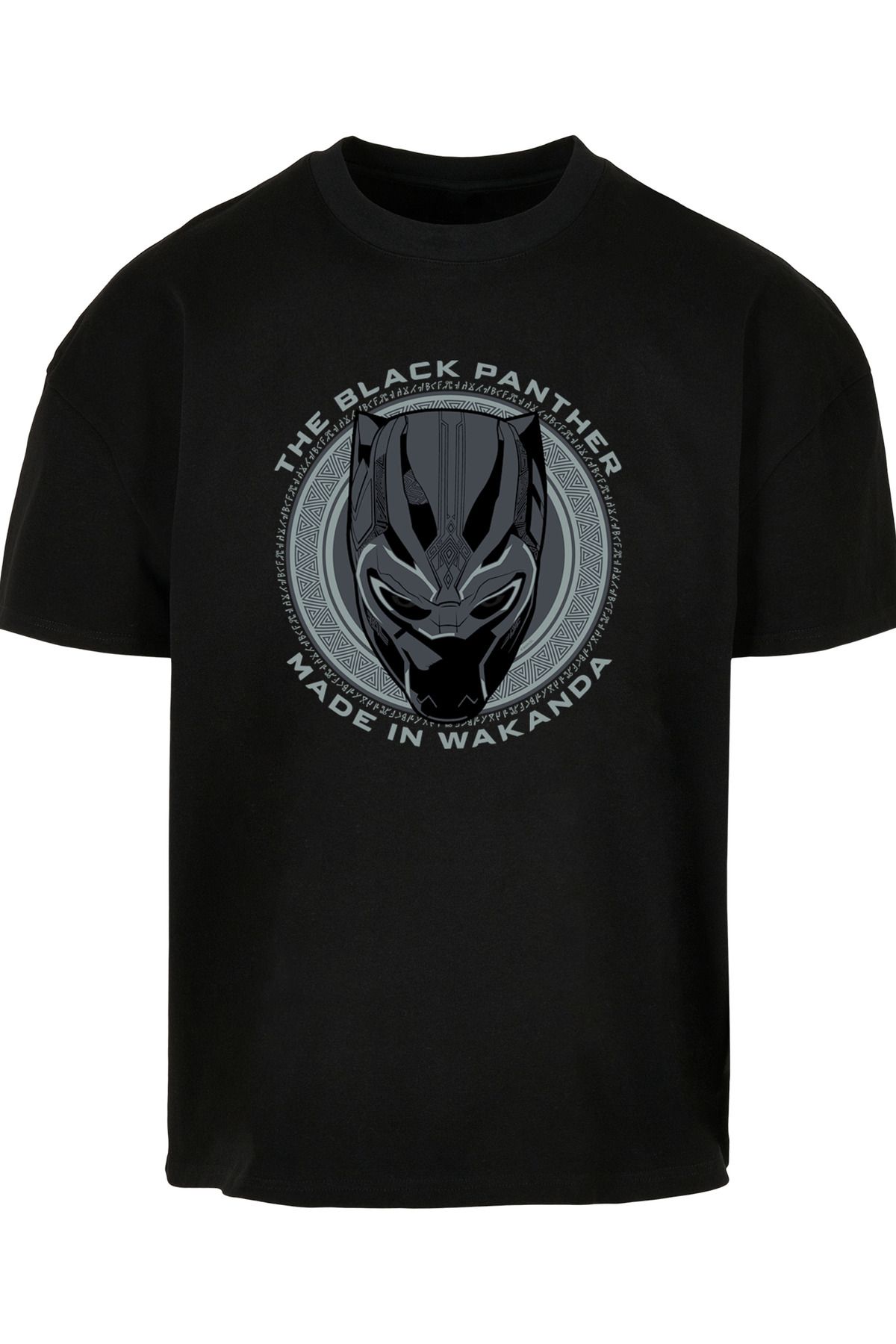 Baumwolle F4NT4STIC Box-T- Panther ultraschwerer in mit - – Black Wakanda Herren Farbe Shirt Trendyol Marvel aus Made