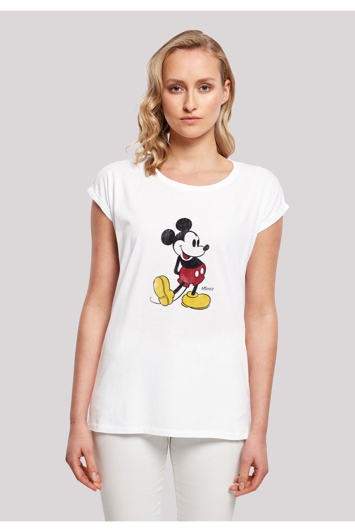 Schulterpartie verlängerter - mit mit Trendyol F4NT4STIC Mickey-Mouse-Classic Damen-T-Shirt Disney Damen