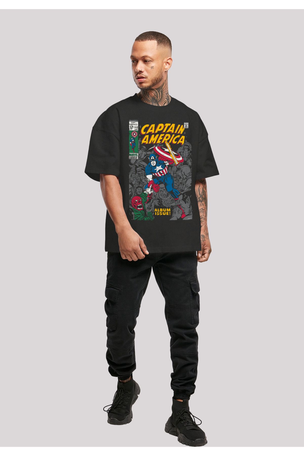 F4NT4STIC Herren Marvel Captain Album Baumwolle - Trendyol aus Box-T-Shirt Cover ultraschwerer mit Issue America