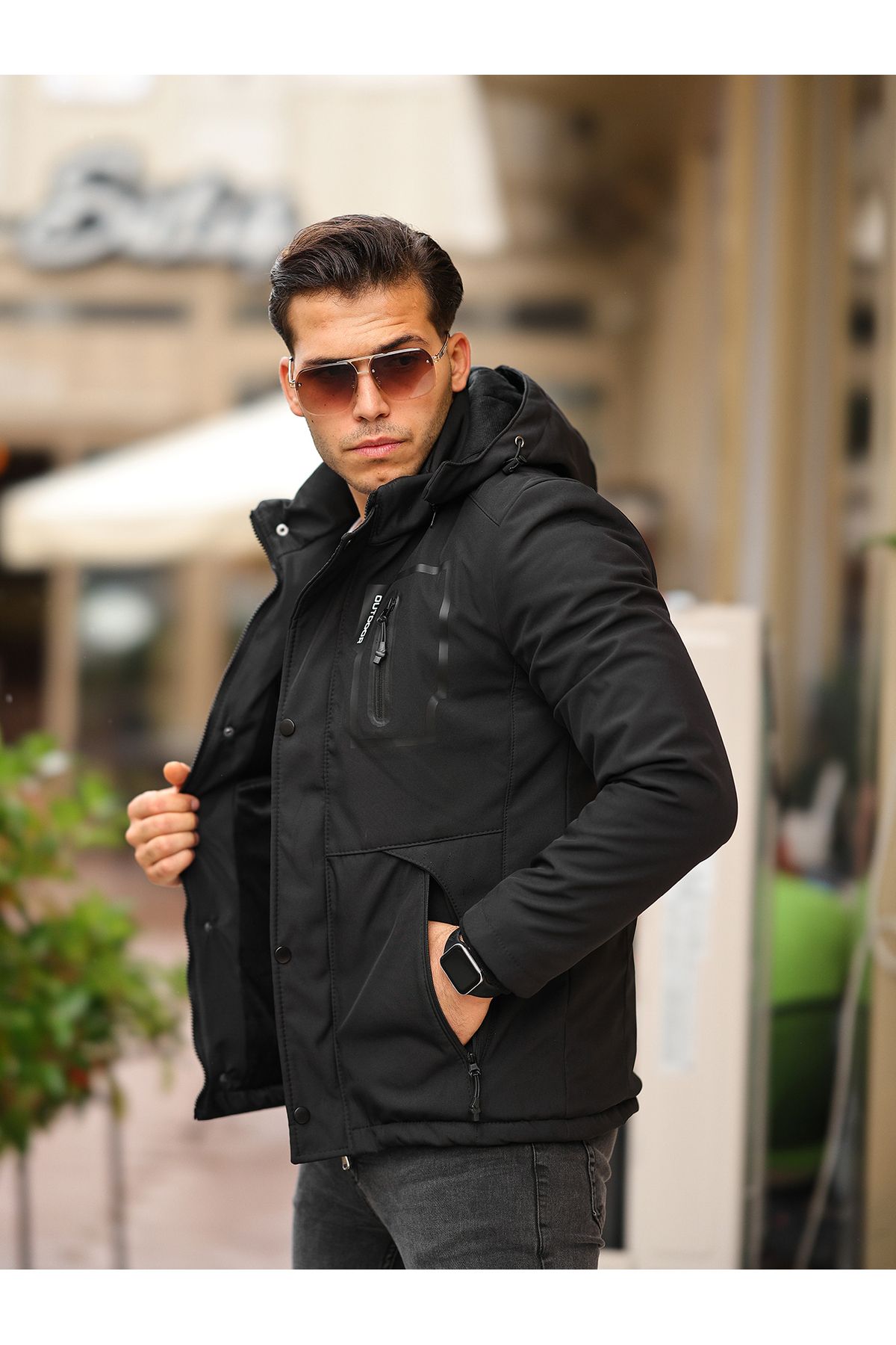 Mero Life Outdoor Hooded Water and Windproof Quilted Fur Fiber
