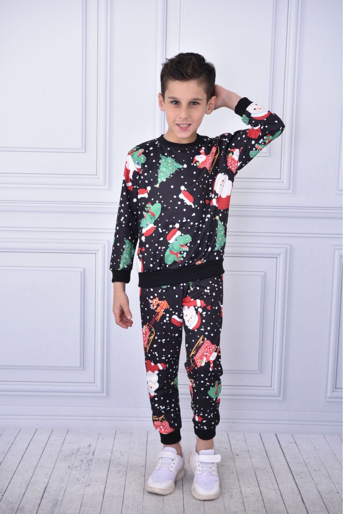 NBGİYİM-Winter Christmas Komset Black Bottom Top Tracksuit Set Children's Clothing 3