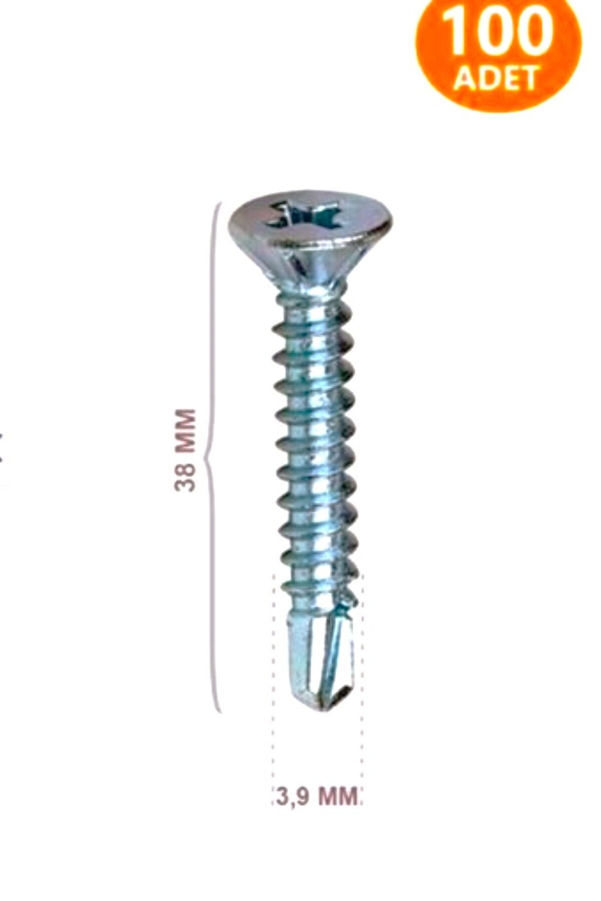 Genel Markalar 3,9x38 Mm Akıllı Vida Yhb (100 Adet) Sac Vidası Dayanıklı Matkap Uçlu