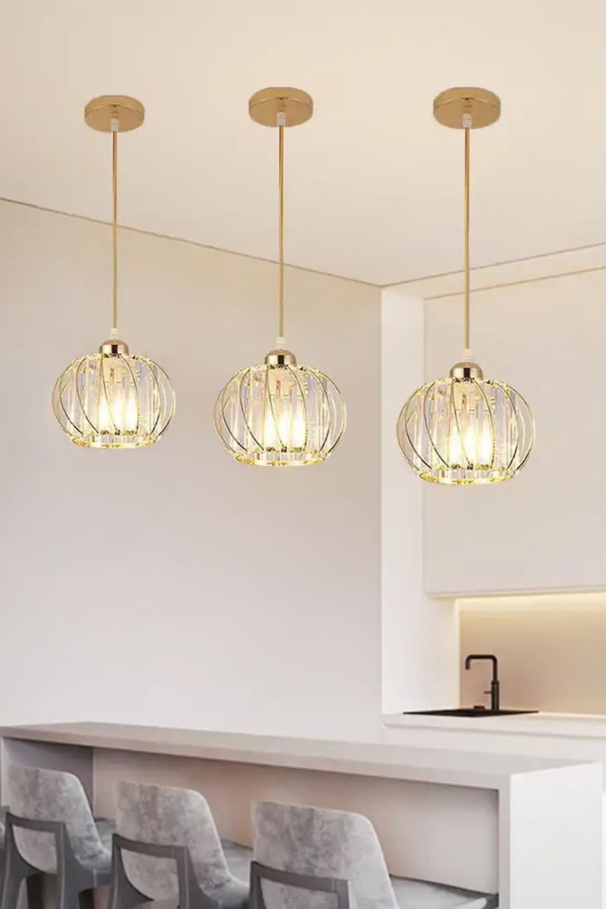 İNCE KRİSTAL-Modern Loop Model Crystal Stone Single Pendant Chandelier 4