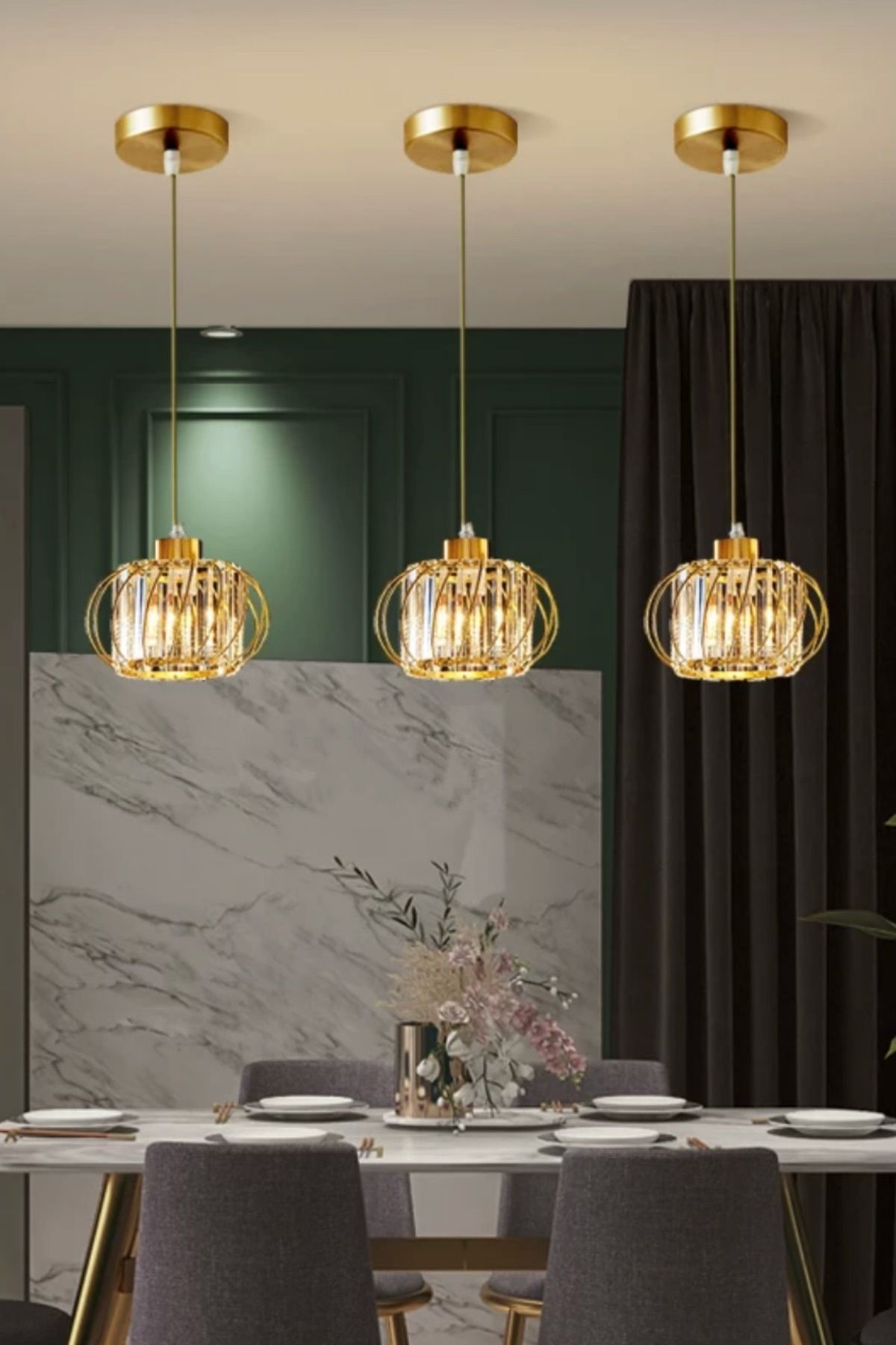 İNCE KRİSTAL-Modern Loop Model Crystal Stone Single Pendant Chandelier 5