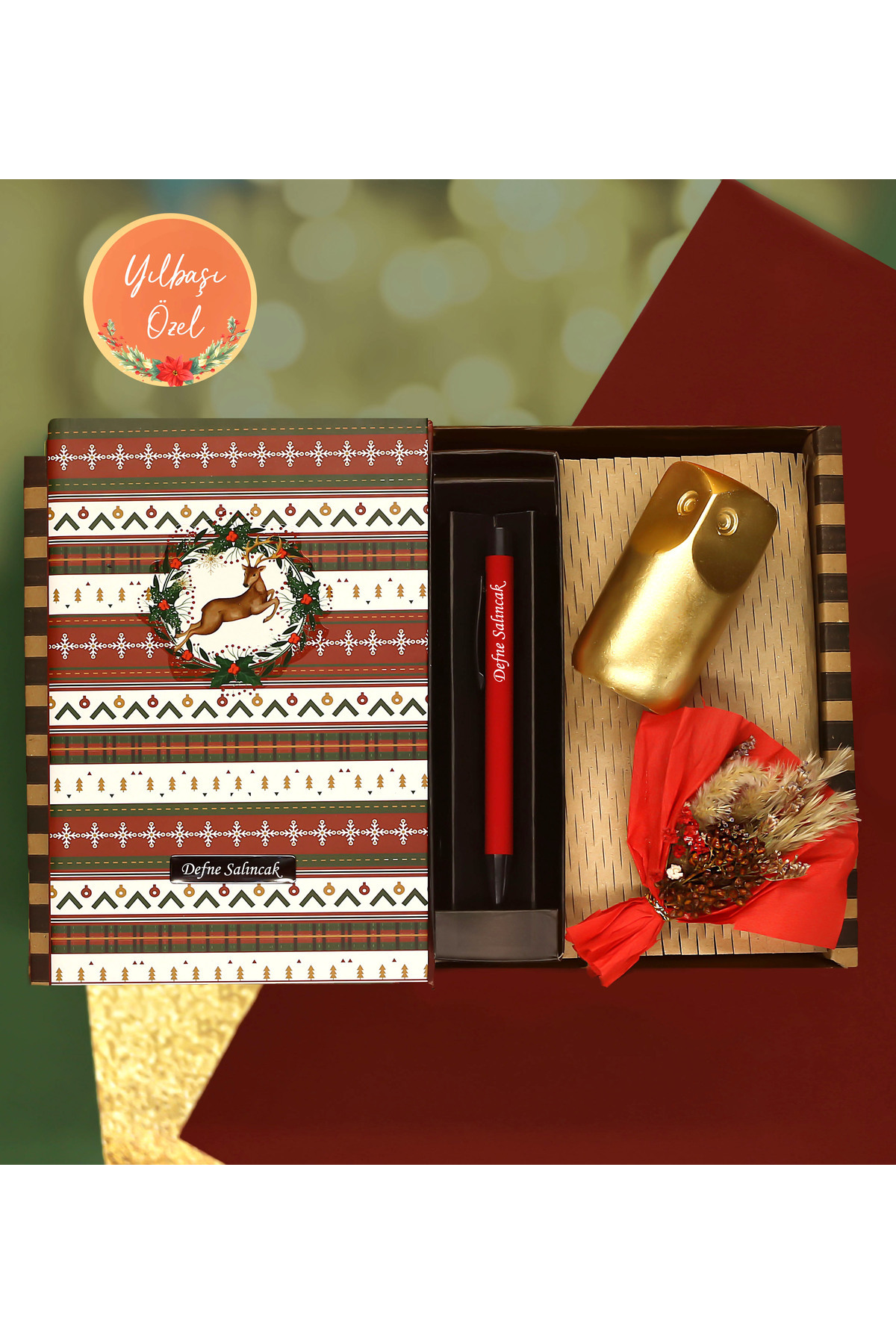 SPECIAL FOR NEW YEAR Personalized New Year Themed Notebook & Ballpoint Pen & Owl & Handmade Flower Set