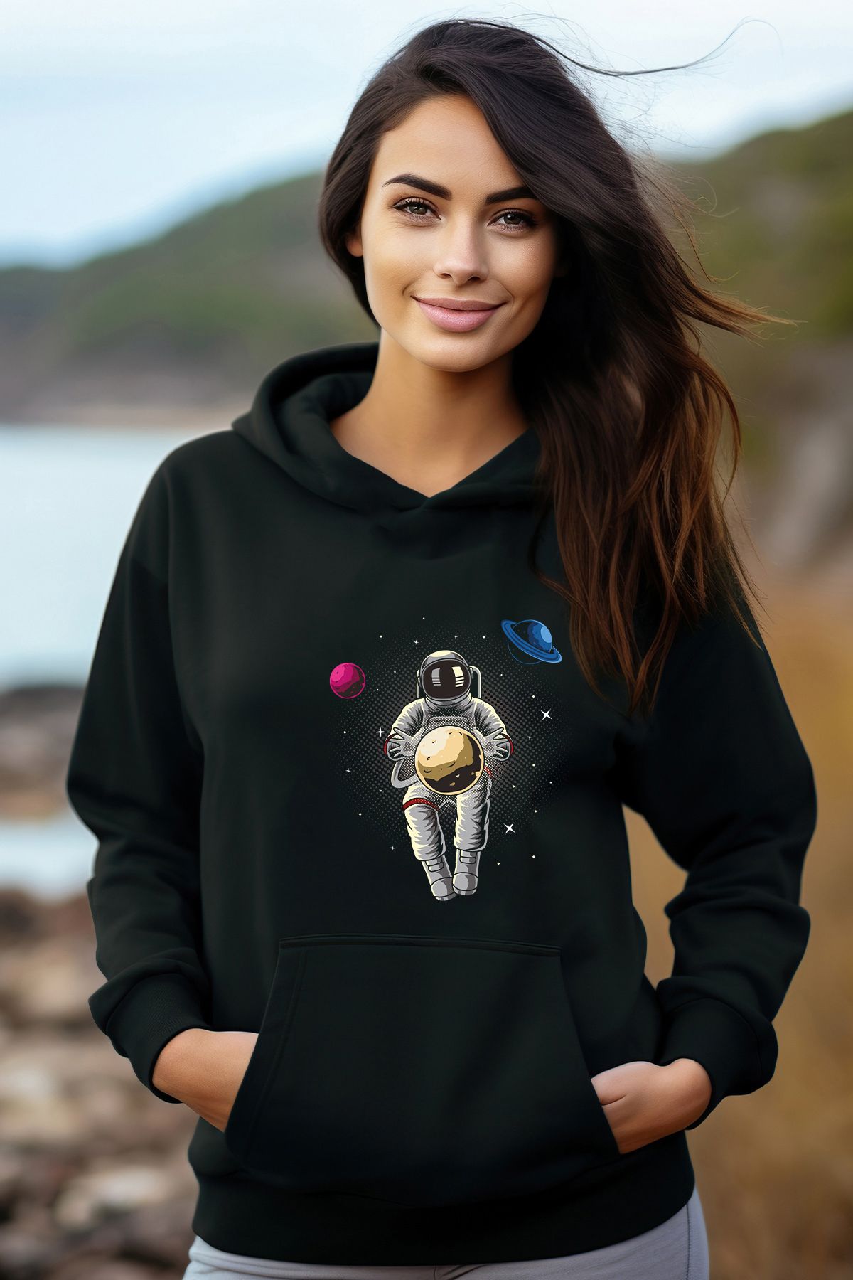 ADA BEBEK OCUK Cotton Galaxy Stars Style Hooded Women s Sweatshirt