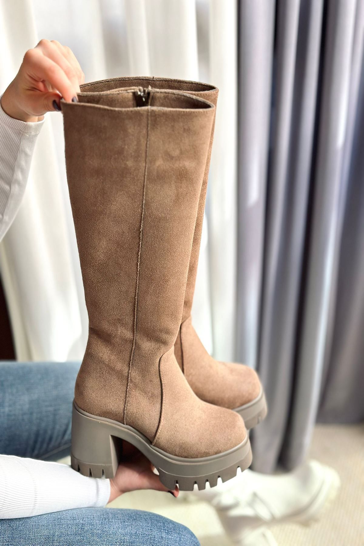 Mida Shoes Vani Mink Suede Heeled Women s Boots Trendyol