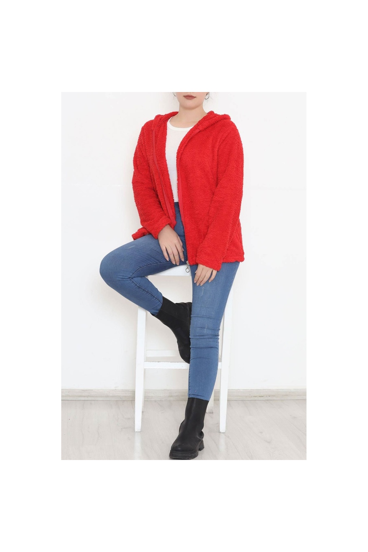 Plus Size Plush Coat Red
