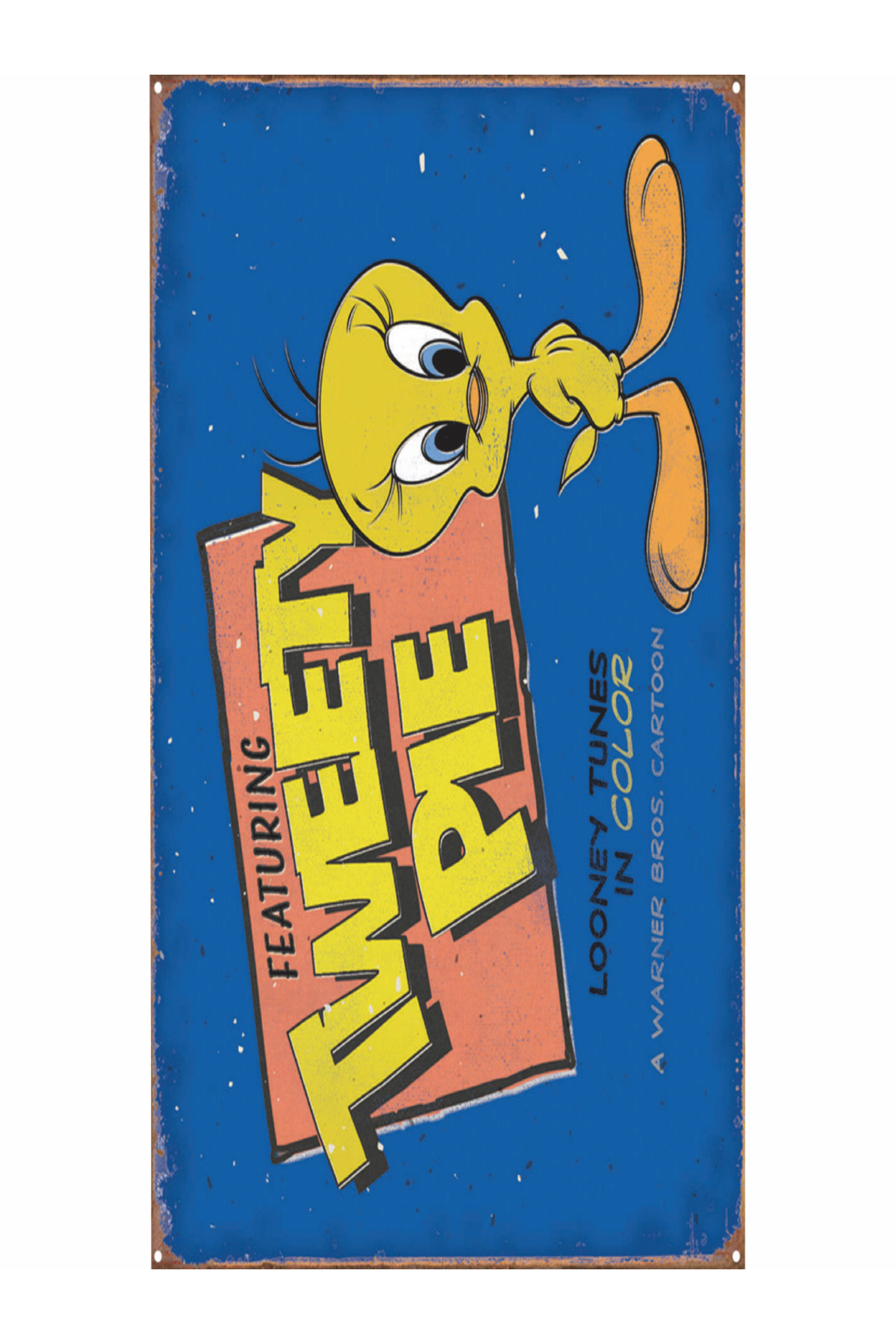 tweety saw saw saw a bird cartoon nursery mini retro wood poster