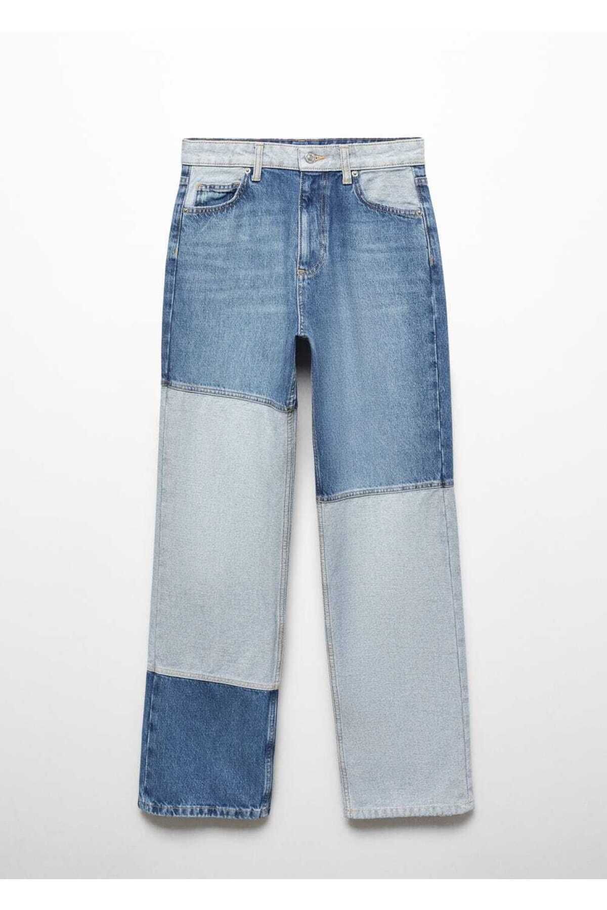 MANGO Woman-Patchwork Wideleg Jeans 3