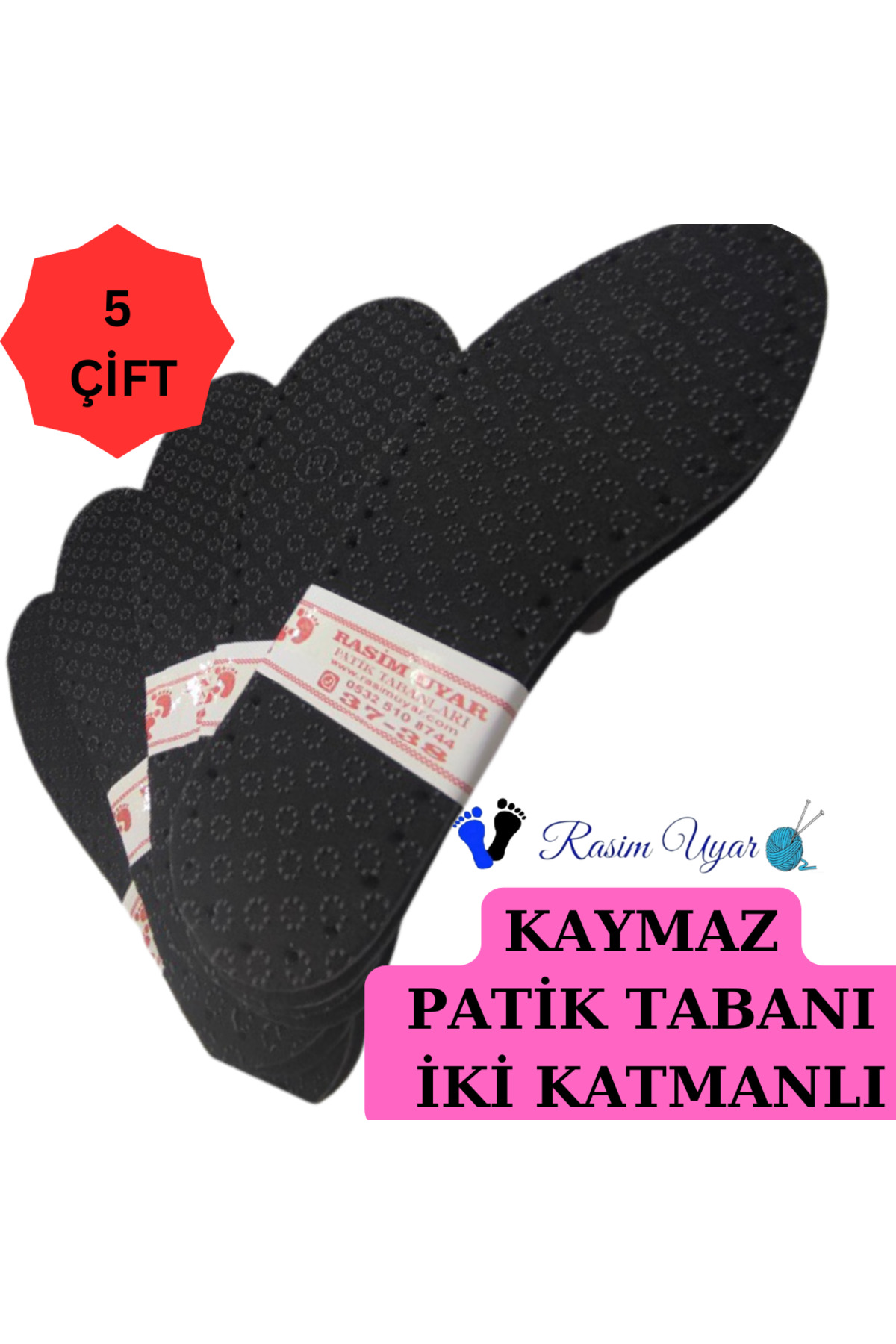 5 Çift Kaymaz Patik Tabanı - 2 Katmanlı Hazır Delikli Örgü Tabanlığı