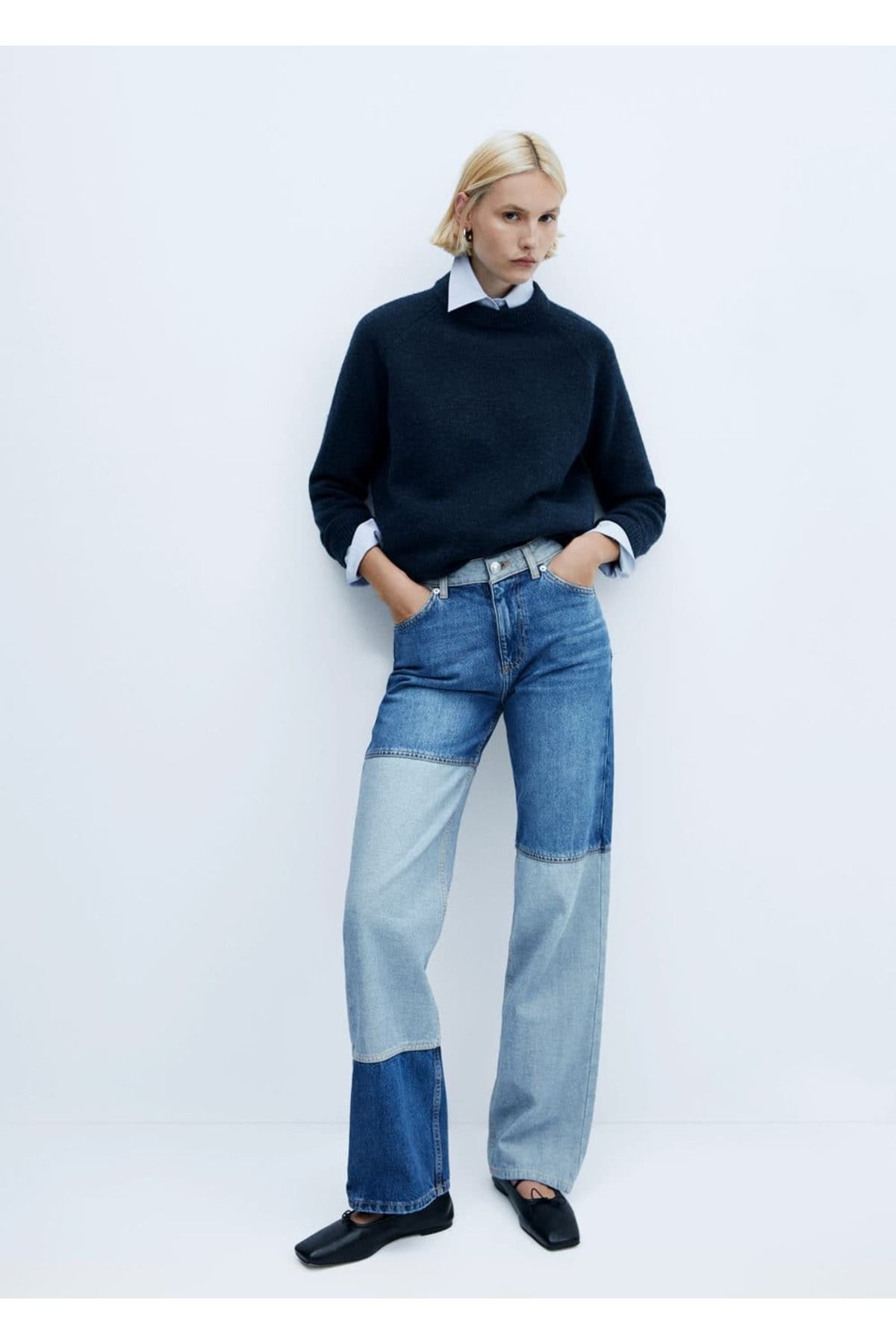 MANGO Woman-Patchwork Wideleg Jeans 7