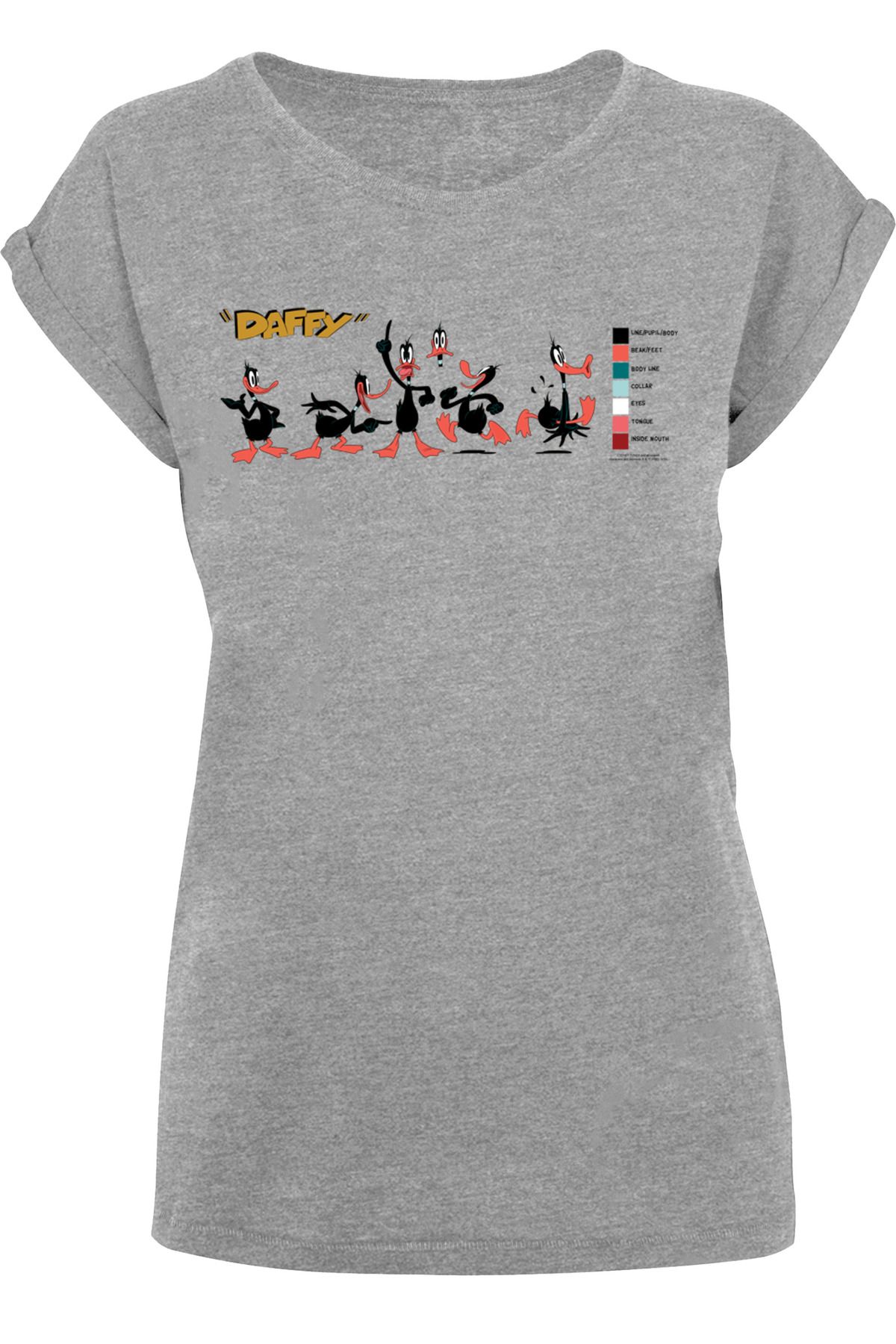 F4NT4STIC Damen Looney Tunes verlängerter - Damen-T-Shirt Trendyol mit Farbcode Daffy Duck mit Schulter