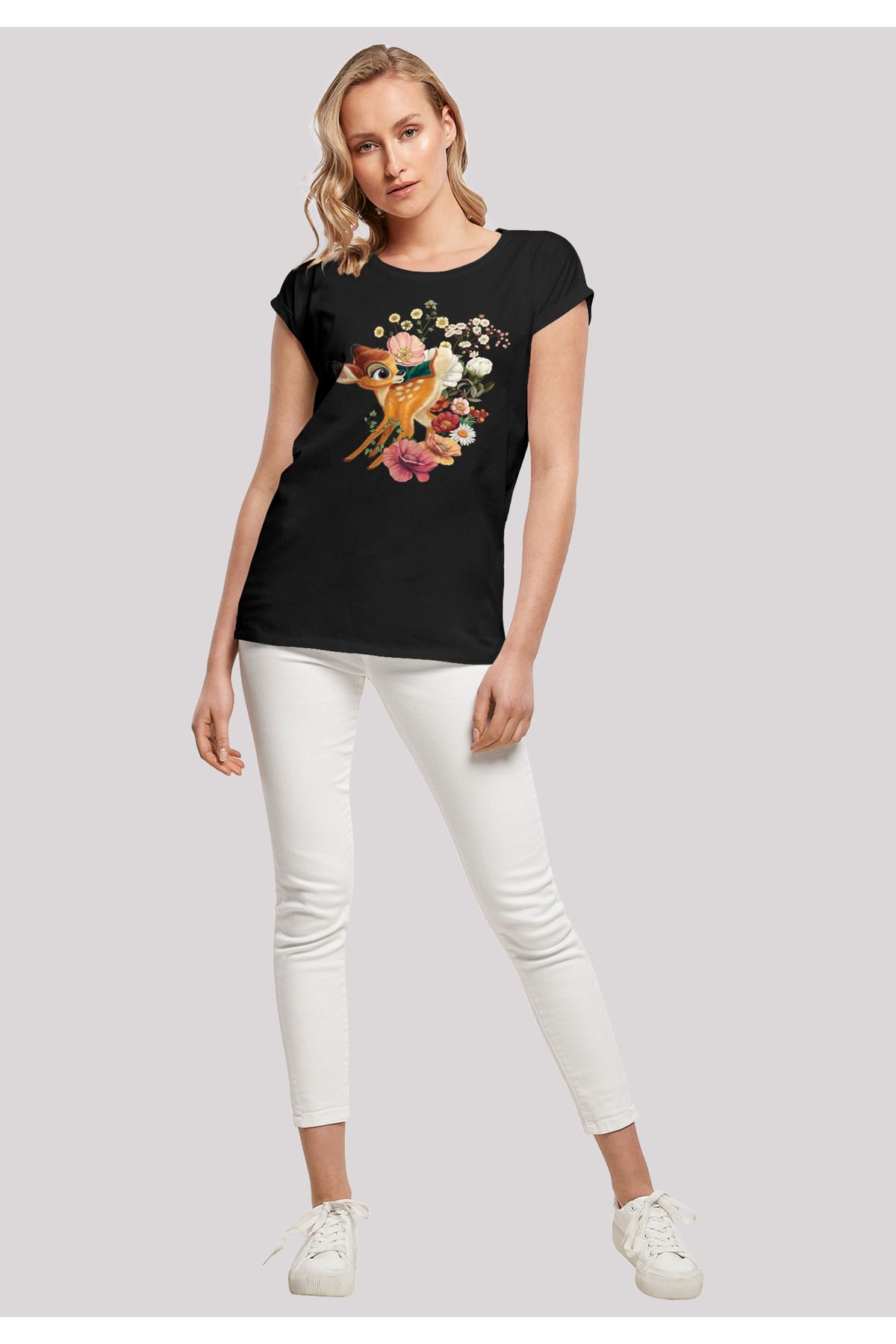 F4NT4STIC Damen Disney Bambi mit Trendyol Schulter verlängerter Damen-T-Shirt Meadow mit 