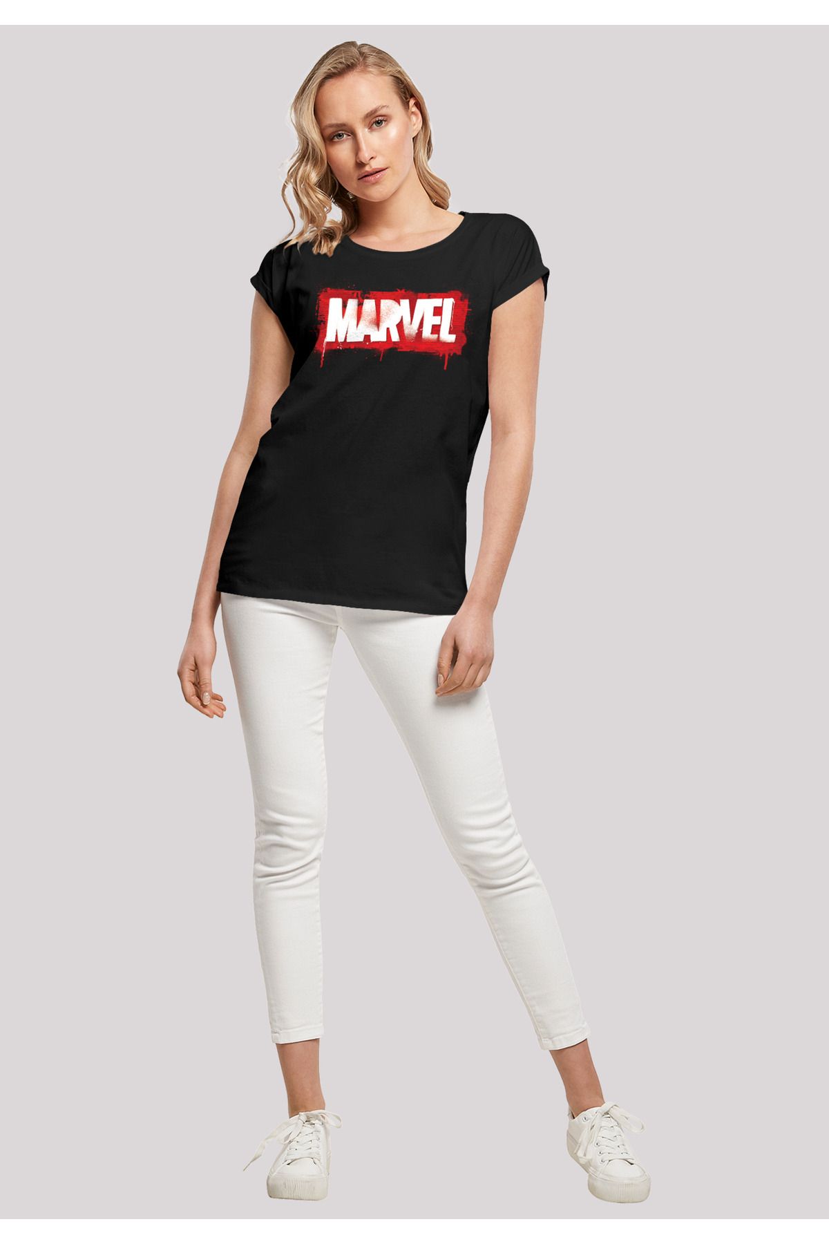 Schulter - verlängerter mit Damen-T-Shirt F4NT4STIC Logo Trendyol mit Marvel Damen Spray