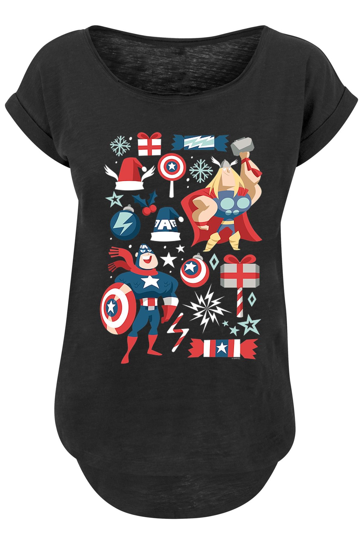 America für F4NT4STIC mit Thor langem Captain Universe Damen und Weihnachtstag - Trendyol Damen Slub-T-Shirt Marvel