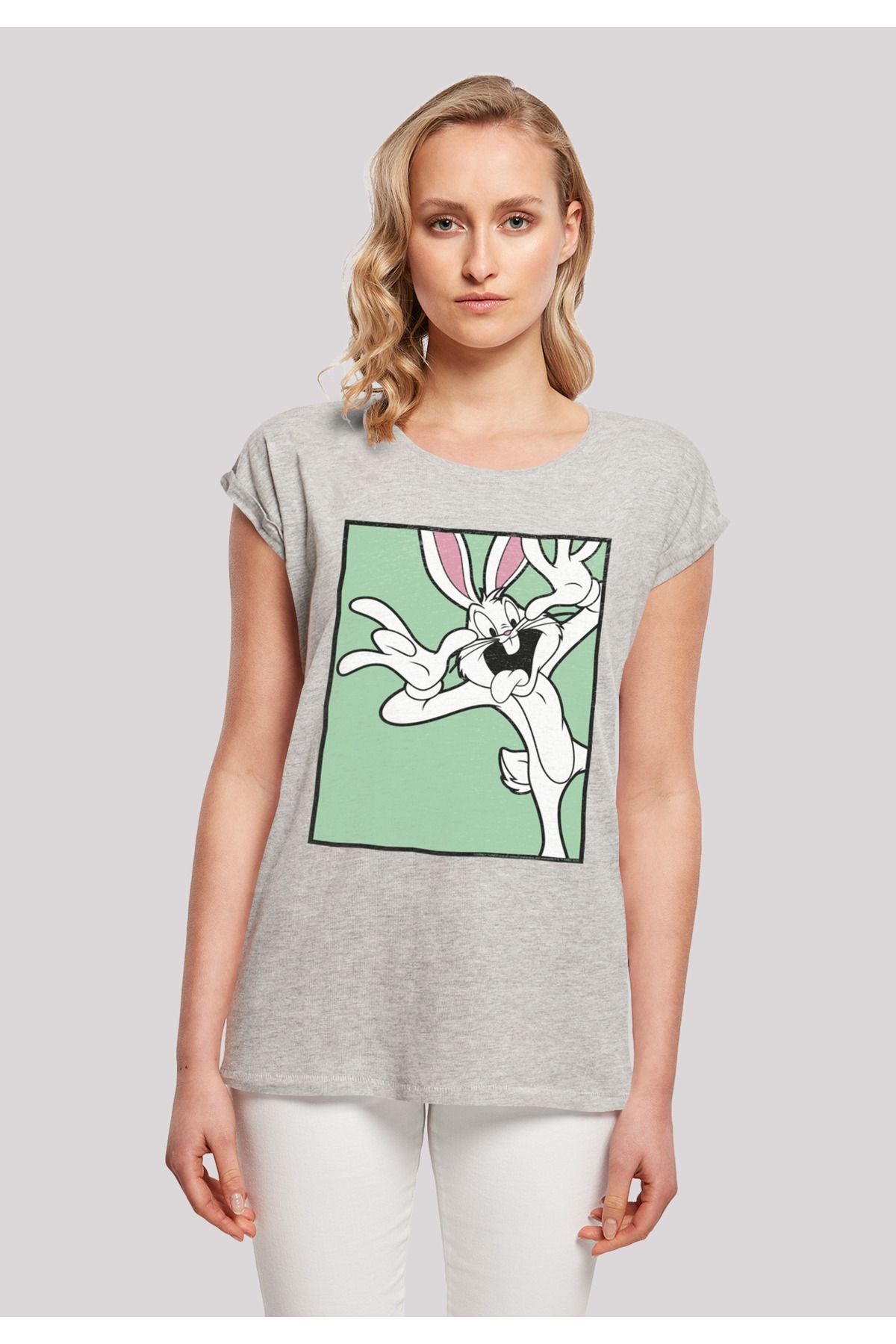 F4NT4STIC Damen Looney Bugs mit Bunny Trendyol Tunes Funny Face-WHT Shoulder Ladies - Tee Extended